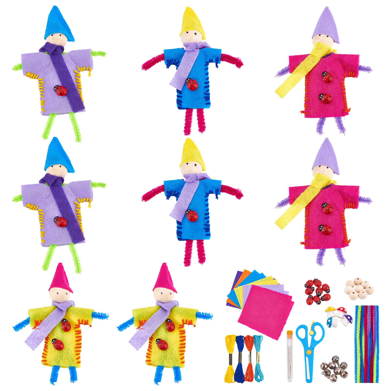 WEBEEDY 8 Set DIY Gnome Felt Kit - Needle Felting Craft Kit for Handmade Gnomes, Sewing Doll Making, Christmas Decorations & Home Craft Projects
