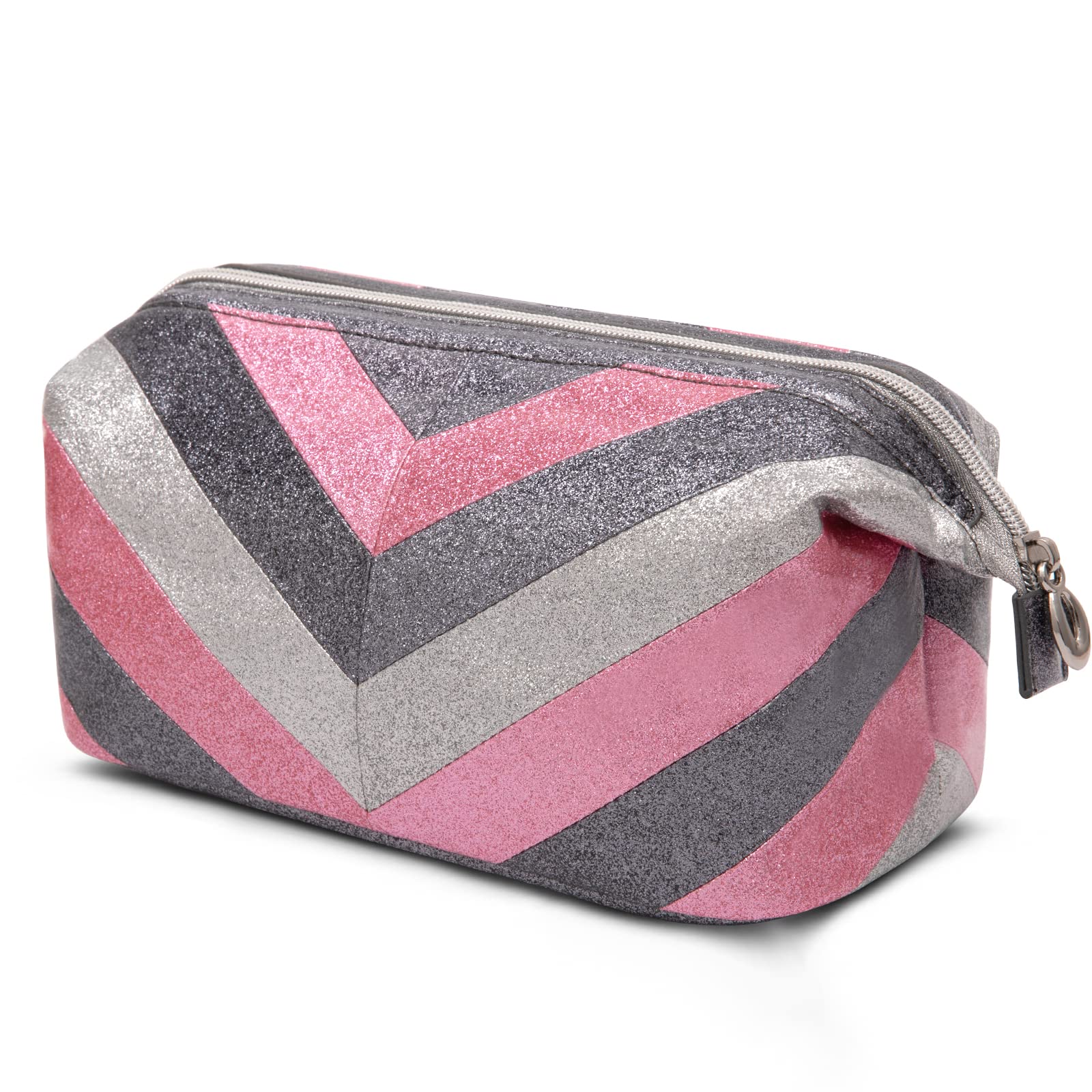 Frabag Large Cosmetic Bag - Waterproof PU Leather Makeup Organizer with Zipper Pouch for Women & Girls | Perfect for Travel, Gym & Daily Use (Pinkish Gray)