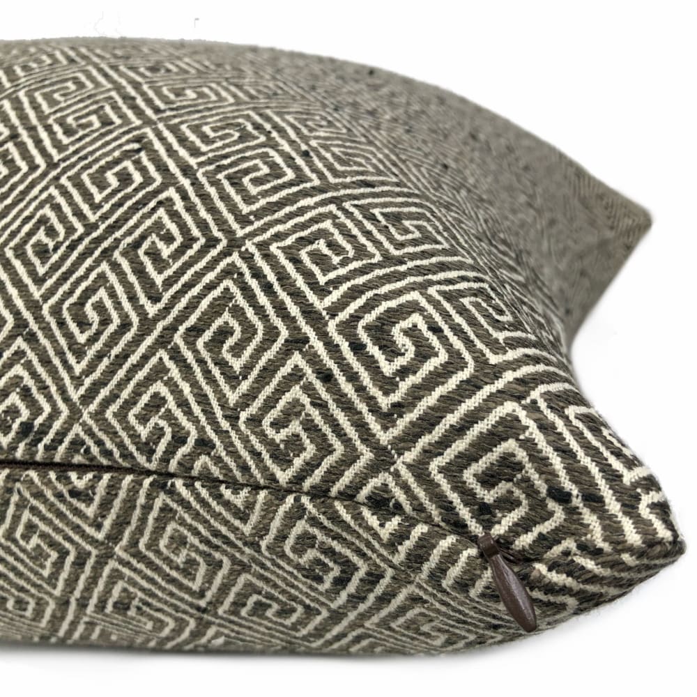 Premium Darius Dark Brown Greek Key Pillow Cover - Decorative Throw Pillow Case for Sofa, Bed & Home Decor - 18x18 Inches