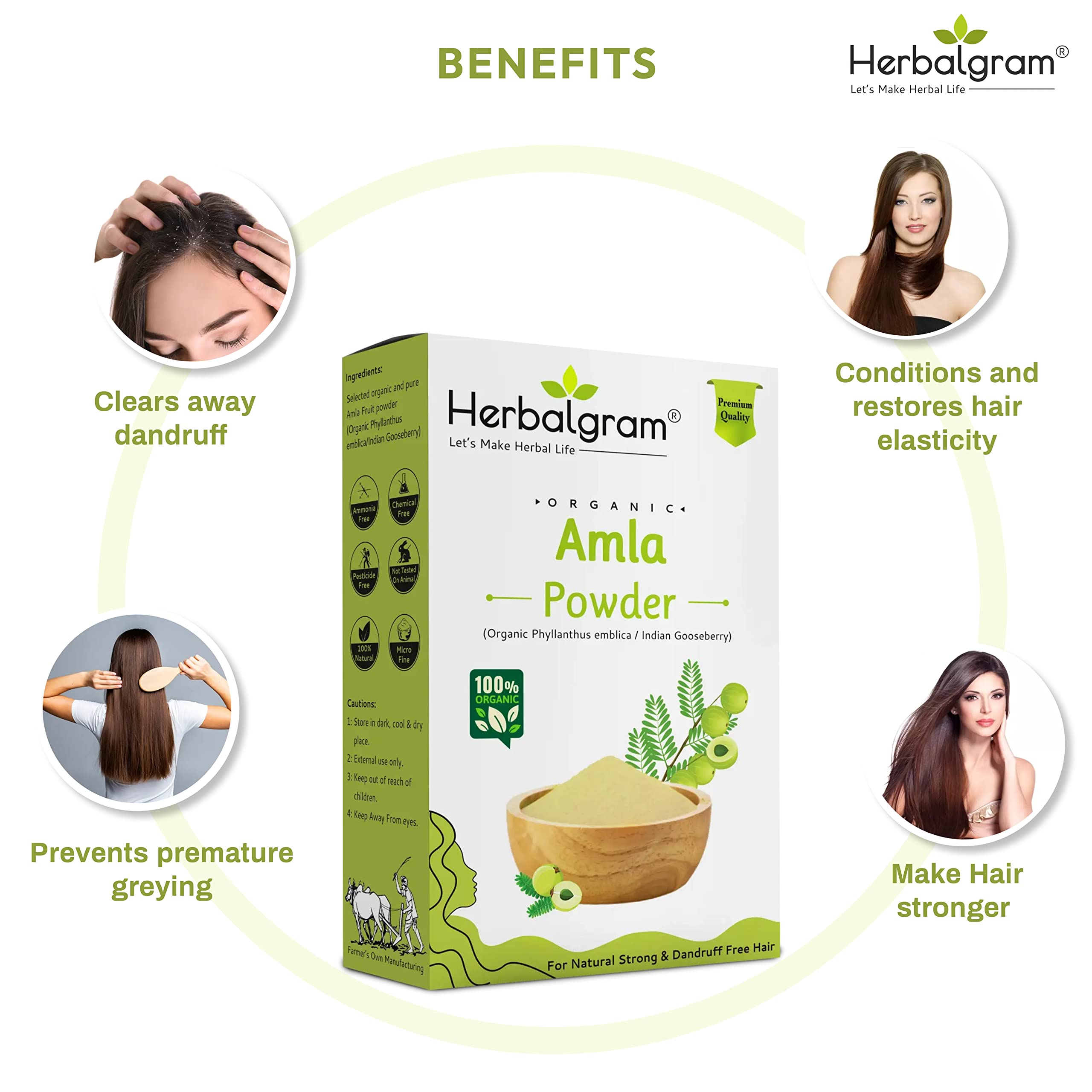 Organic Amla Reetha Shikakai Hibiscus Bhringraj Hair Powder - 100% Natural Herbal Hair Care Treatment for Growth, Shine & Dandruff (Pack of 5, 500g) | DIY Hair Mask for Dry, Damaged & All Hair Types at Home