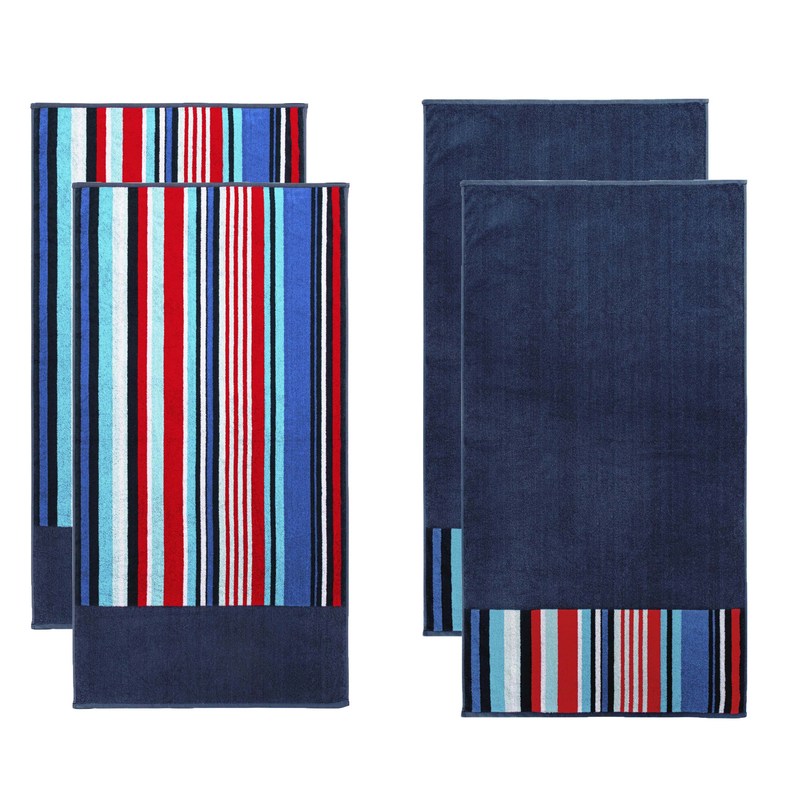 Nautical Stripe Cotton Oversized 4-Piece Beach Towel Set - Soft Absorbent Quick-Dry Bath Towels for Pool, Beach, Gym & Spa - Perfect for Summer Vacation, Swimming & Outdoor Activities