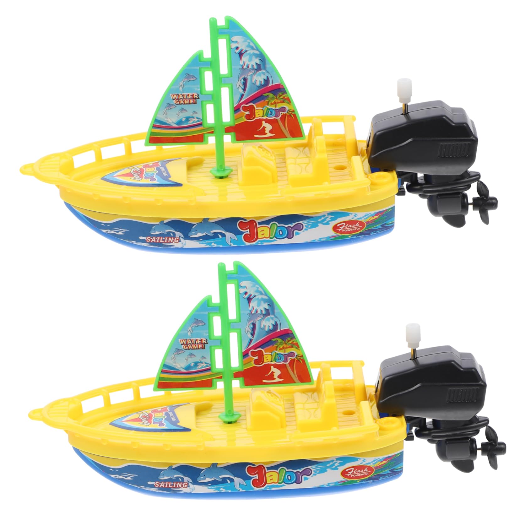 SKISUNO 4-Piece Wind Up Bath Toys for Kids - Floating Boat Bathtub Toys, Waterproof Shower Toys for Toddlers & Boys (Yellow) - Perfect for Bathtime Fun, Pool Play & Sensory Water Activities