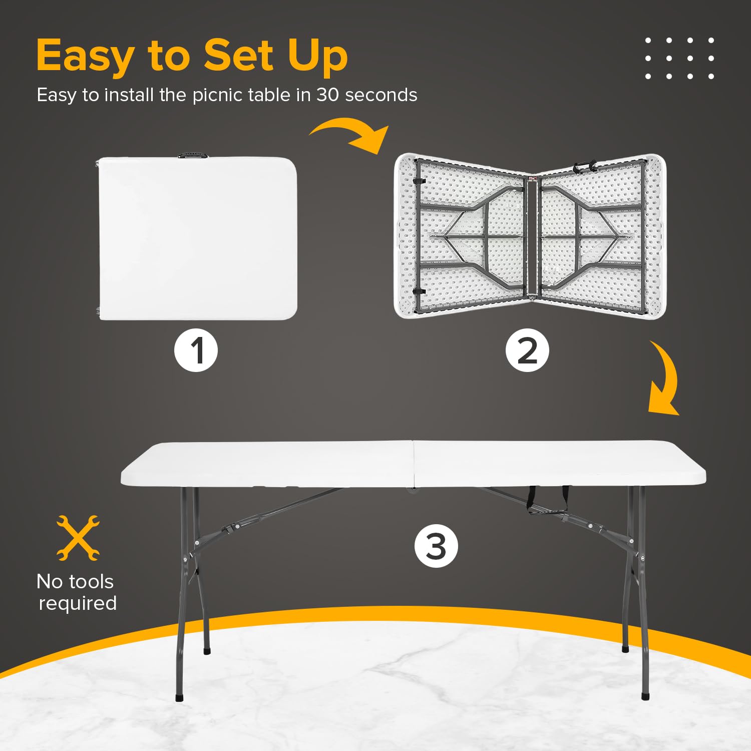 6FT Heavy Duty Folding Plastic Table - Portable Camping & Picnic Table for Indoor Outdoor Use - White | Perfect for Backyard BBQs, Tailgating, Beach Parties & Home Dining
