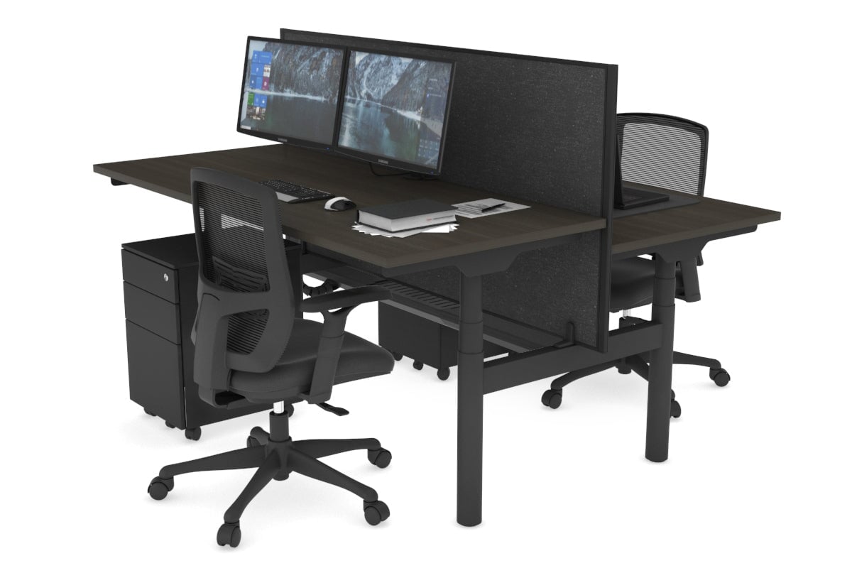 Flexi Premium Height Adjustable 2-Person H Bench Workstation - Black Frame [1200L x 700W] - Ergonomic Office & Home Workspace Solution for Collaborative Teams