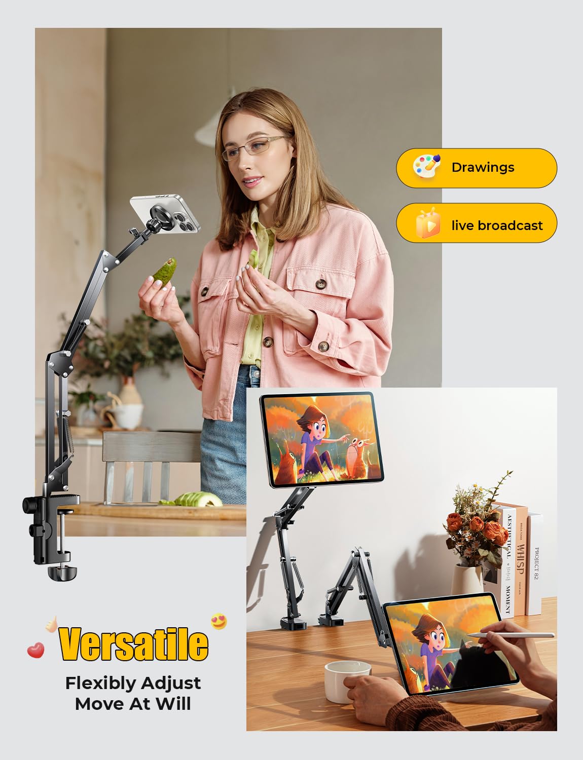 LISEN Adjustable Magnetic Gooseneck Phone Stand for iPhone 16/15 - Magsafe Bed & Desk Mount Holder with Flexible Neck - Perfect for Reading, Watching Videos & Hands-Free Calling (Magsafe iPhone Accessories)