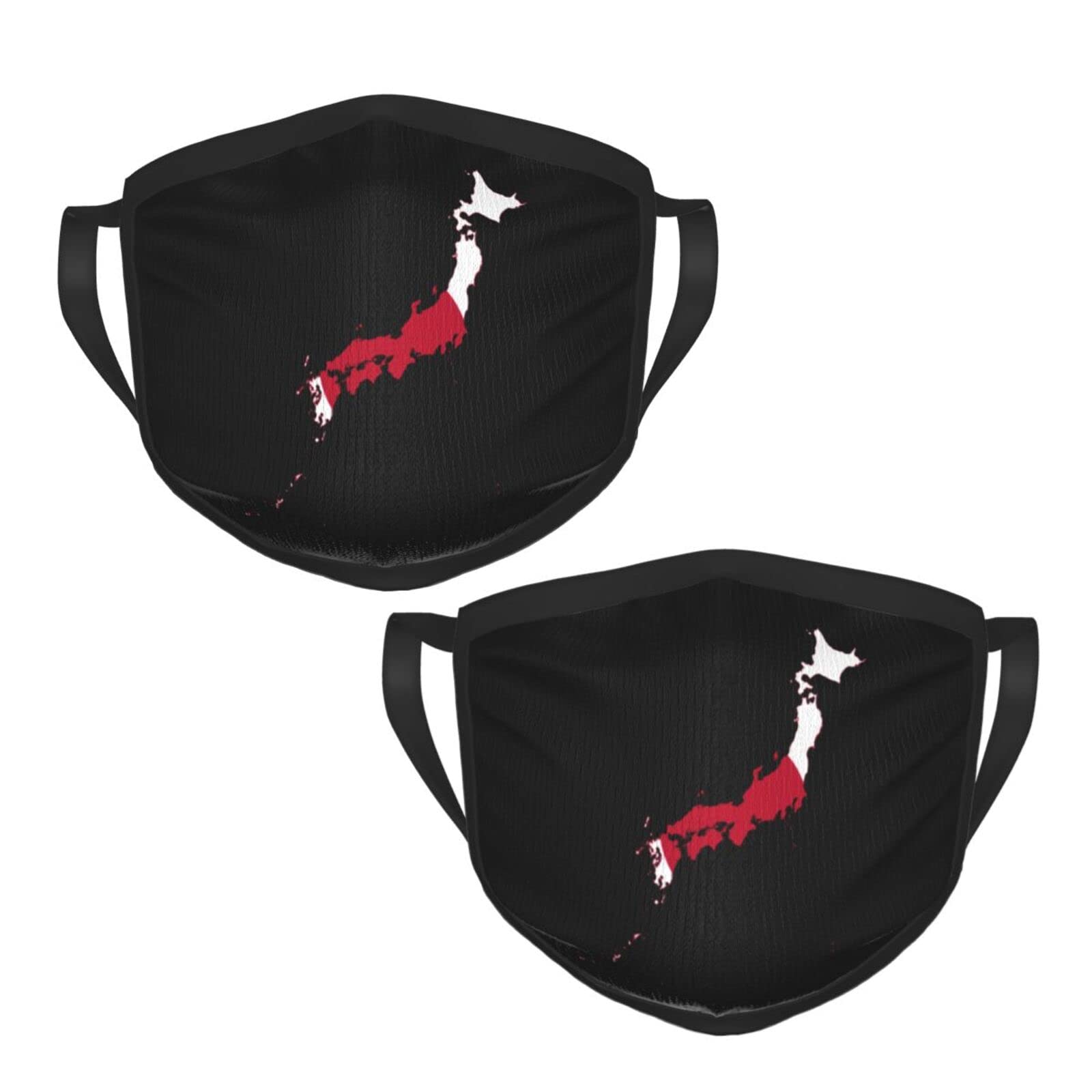 Japan Flag Map Reusable Face Mask - 2 Pack Black, Breathable & Washable for Daily Use, Travel, and Outdoor Activities