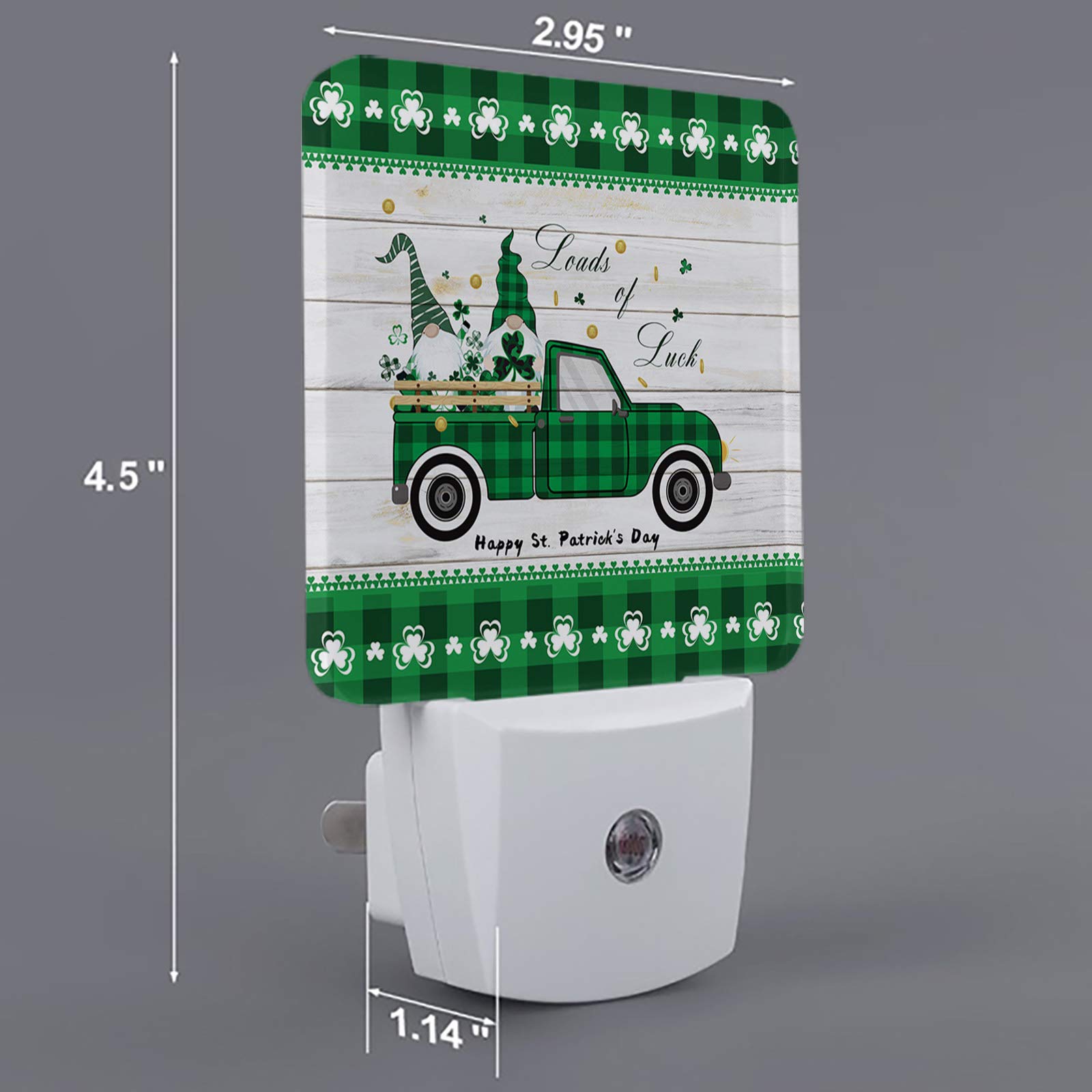 Lucky Gnome LED Night Light with Auto Sensor - St. Patrick's Day Decor for Bedroom, Hallway & Nursery - Plug-in Wall Light with Dimmer for Kids & Adults - Green Truck Design for Home & Office Decor