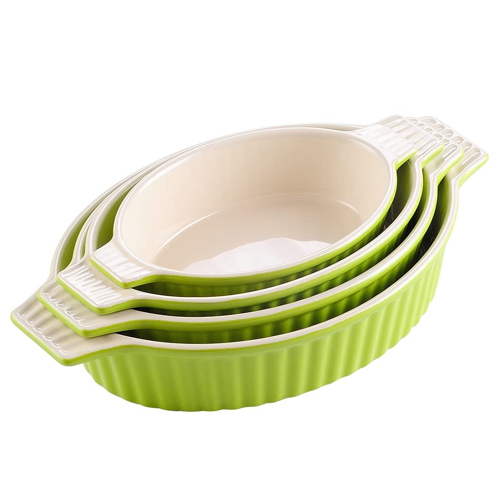OIPYI 4-Piece Oval Ceramic Baking Dish Set - Oven Safe to Tableware for Lasagna, Pie, Casserole & Tapas - Durable with Handles - Perfect for Holiday Baking, Family Dinners & Entertaining (Color: C)