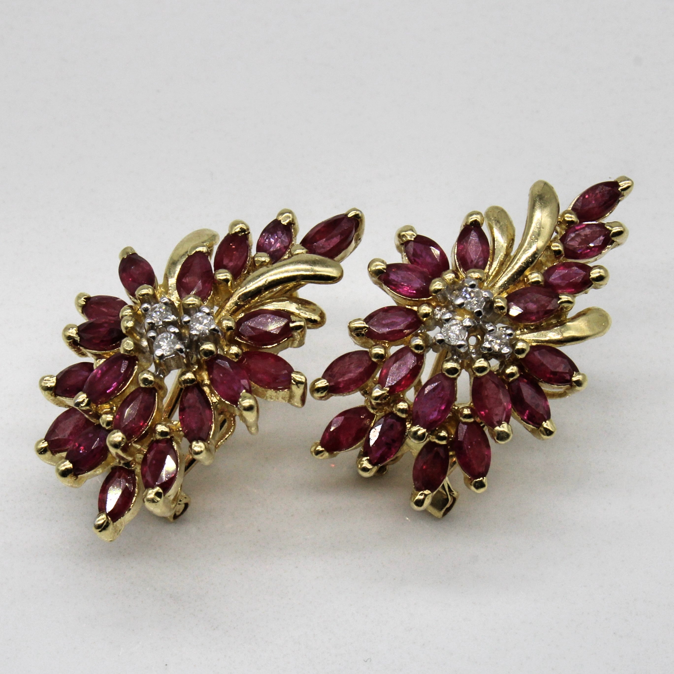 Exquisite 3.60ctw Synthetic Ruby & Diamond Cluster Earrings with 0.08ctw Diamonds | Elegant Dangle Earrings for Women | Perfect for Weddings, Parties & Special Occasions