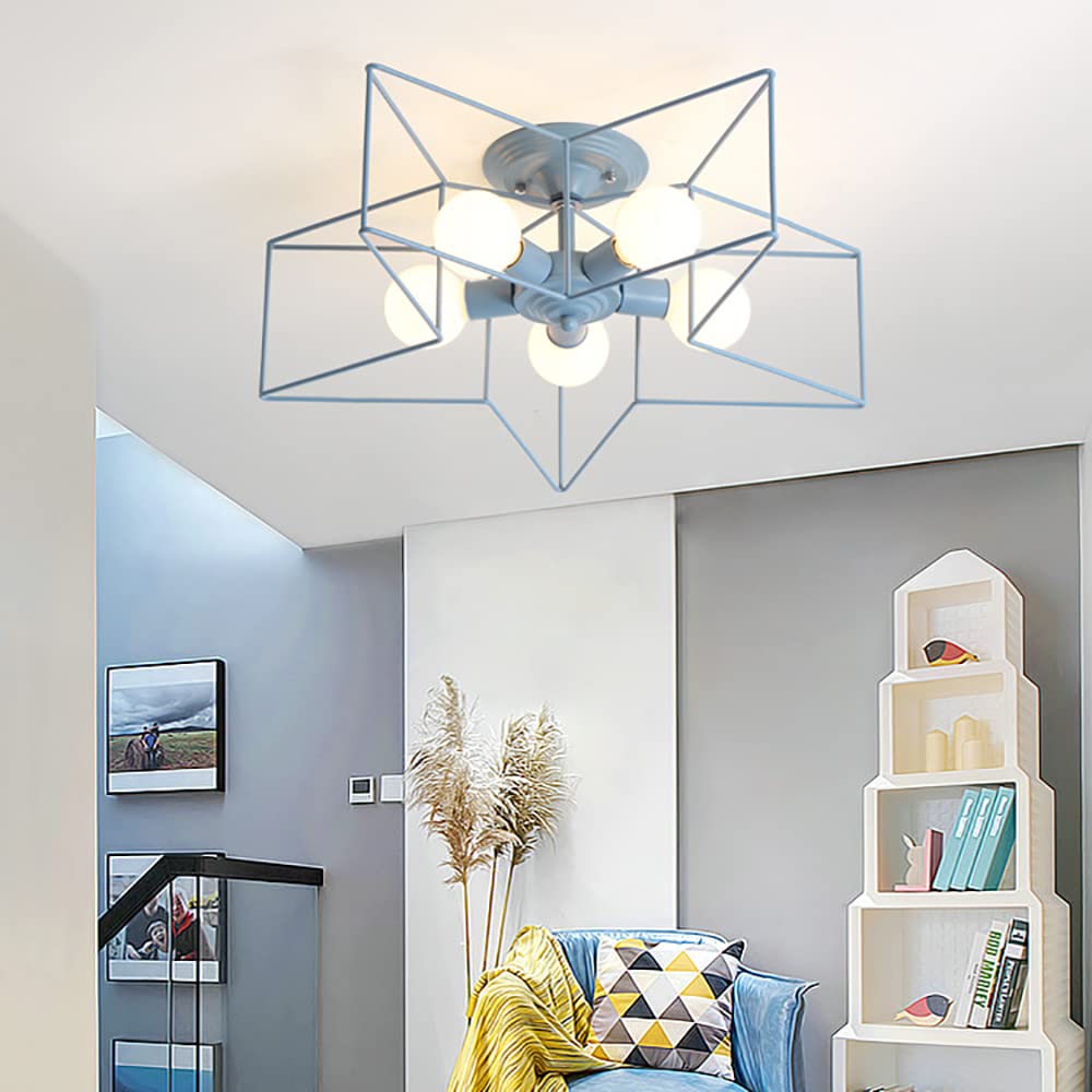 KWOKING 5-Light Star Ceiling Fixture - Modern Flush Mount LED Ceiling Light in Blue - Minimalist Design for Bedroom, Living Room & Nursery Lighting