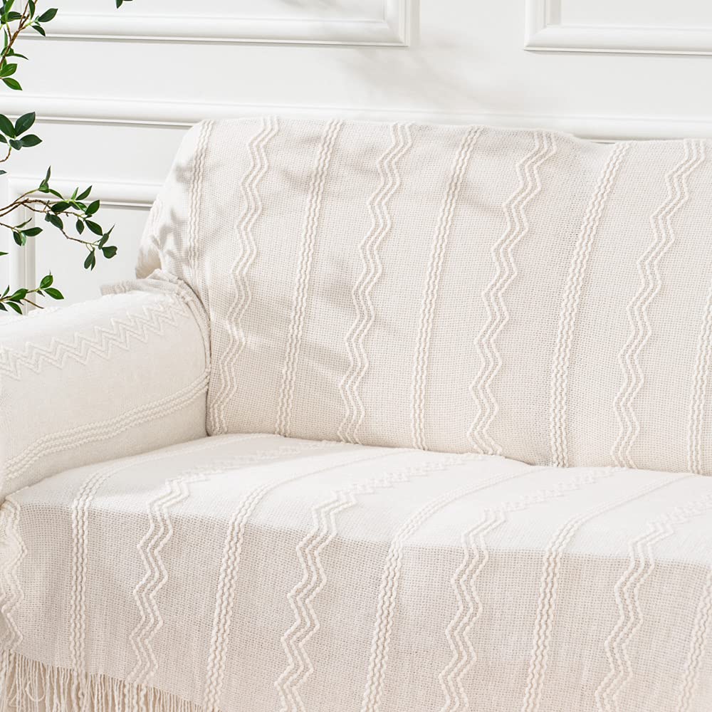 BATTILO HOME Cream Boho Throw Blanket 50