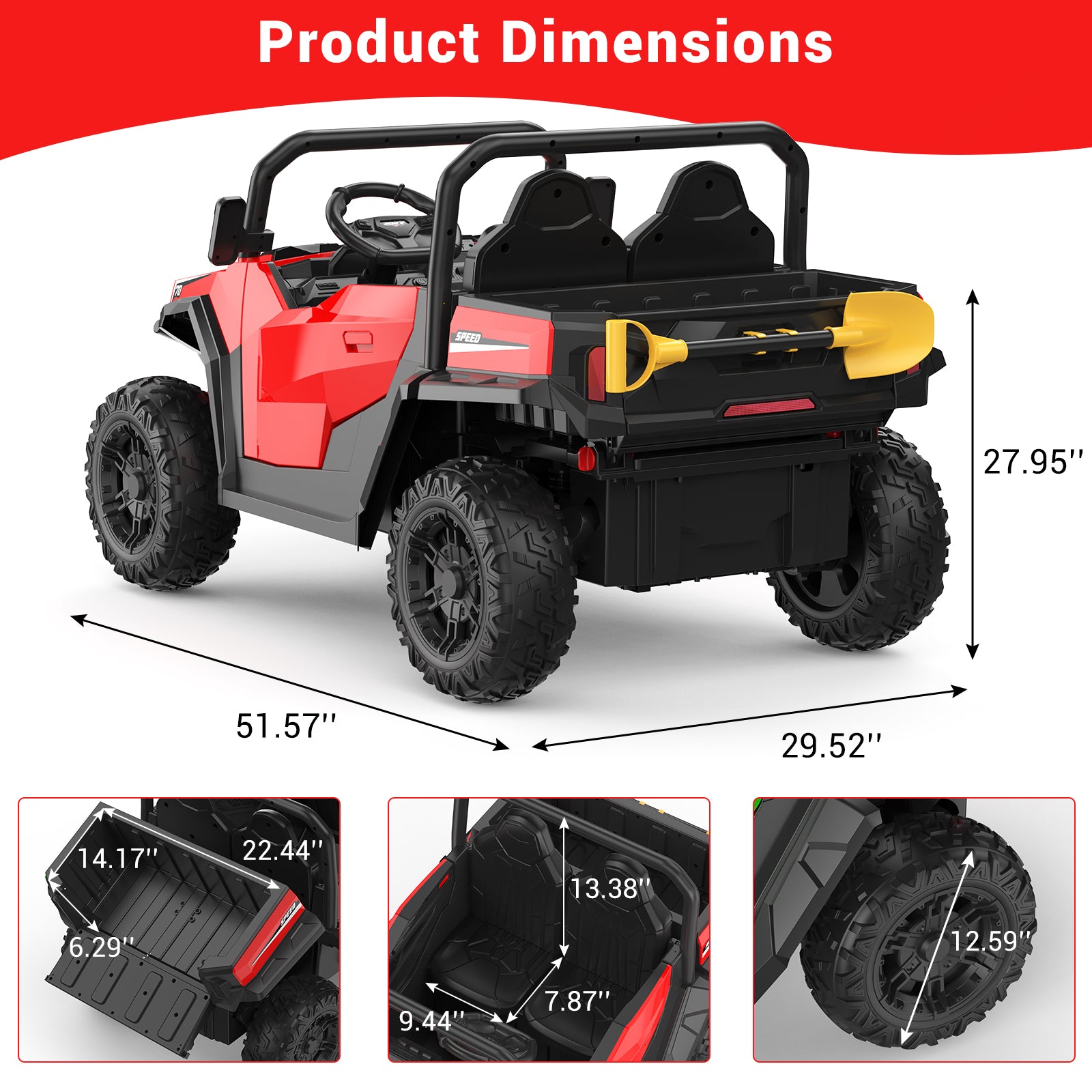 GARVEE 24V Electric Ride On Dump Truck for Kids Ages 6-12 | 4x4 Remote Control Toy Car with Shovel, Bluetooth Music & LED Lights | Outdoor Play, Construction Pretend Play, Birthday Gift for Boys & Girls