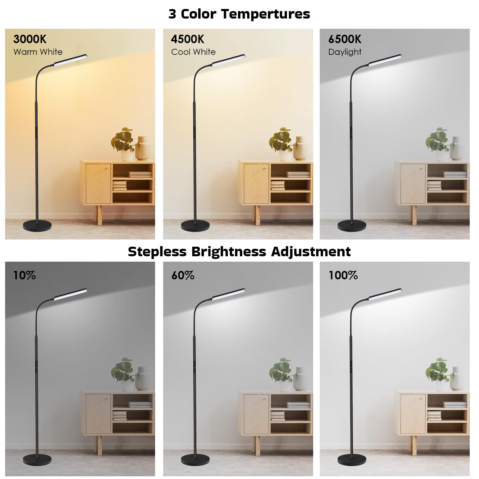 Dimunt LED Floor Lamp - 15W Bright Adjustable Standing Light with Remote & Touch Control, 3000K-6000K Color Temperature, 1H Timer - Perfect for Living Room, Bedroom & Reading Nook