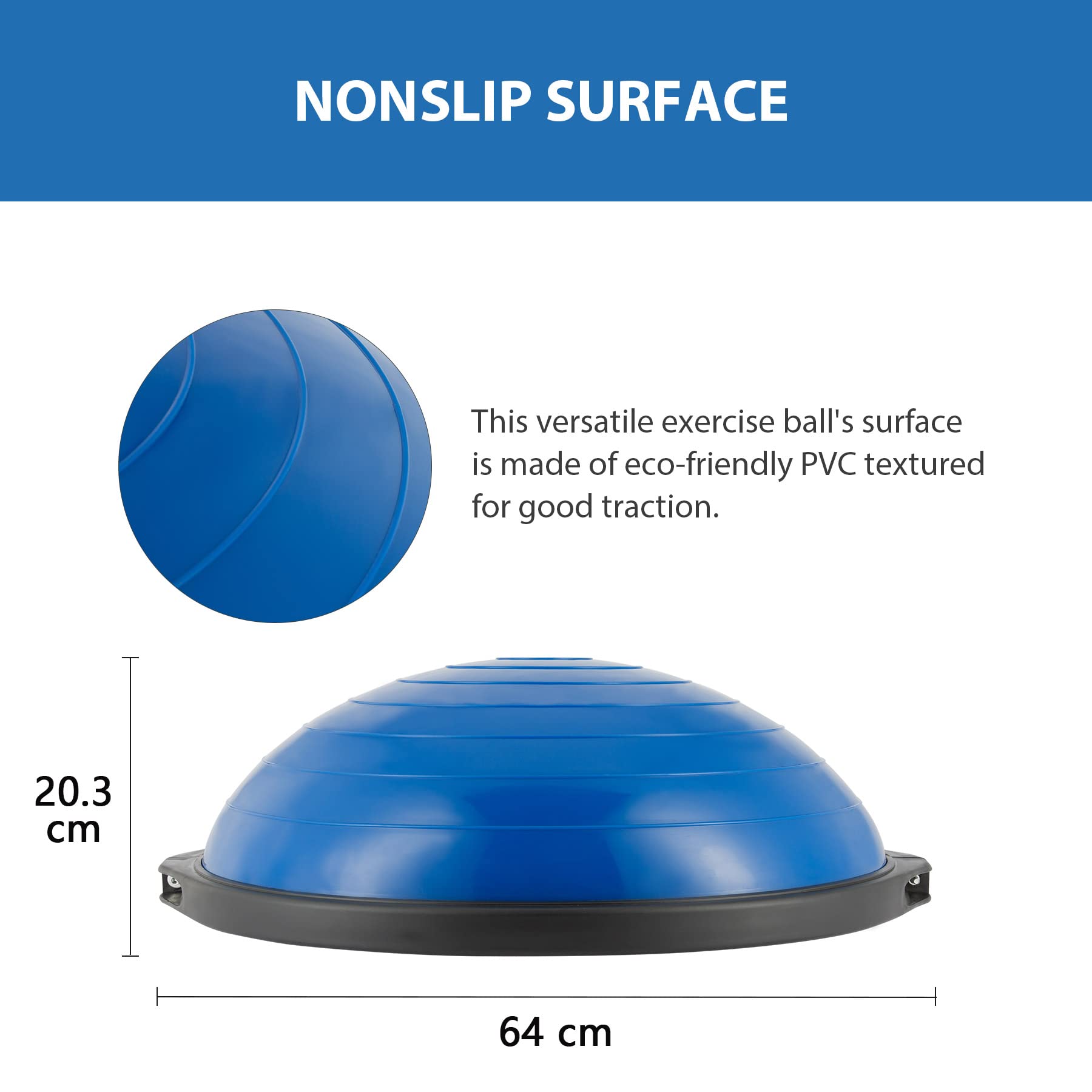 ZELUS 25 Inch Balance Ball - 660lb Capacity Inflatable Half Exercise Ball with Non-Slip Base | Wobble Board Balance Trainer for Core Strength & Stability | Includes 2 Resistance Bands, Pump & Extra Ball | Perfect for Yoga, Pilates, Home Gym & Physical Therapy Workouts