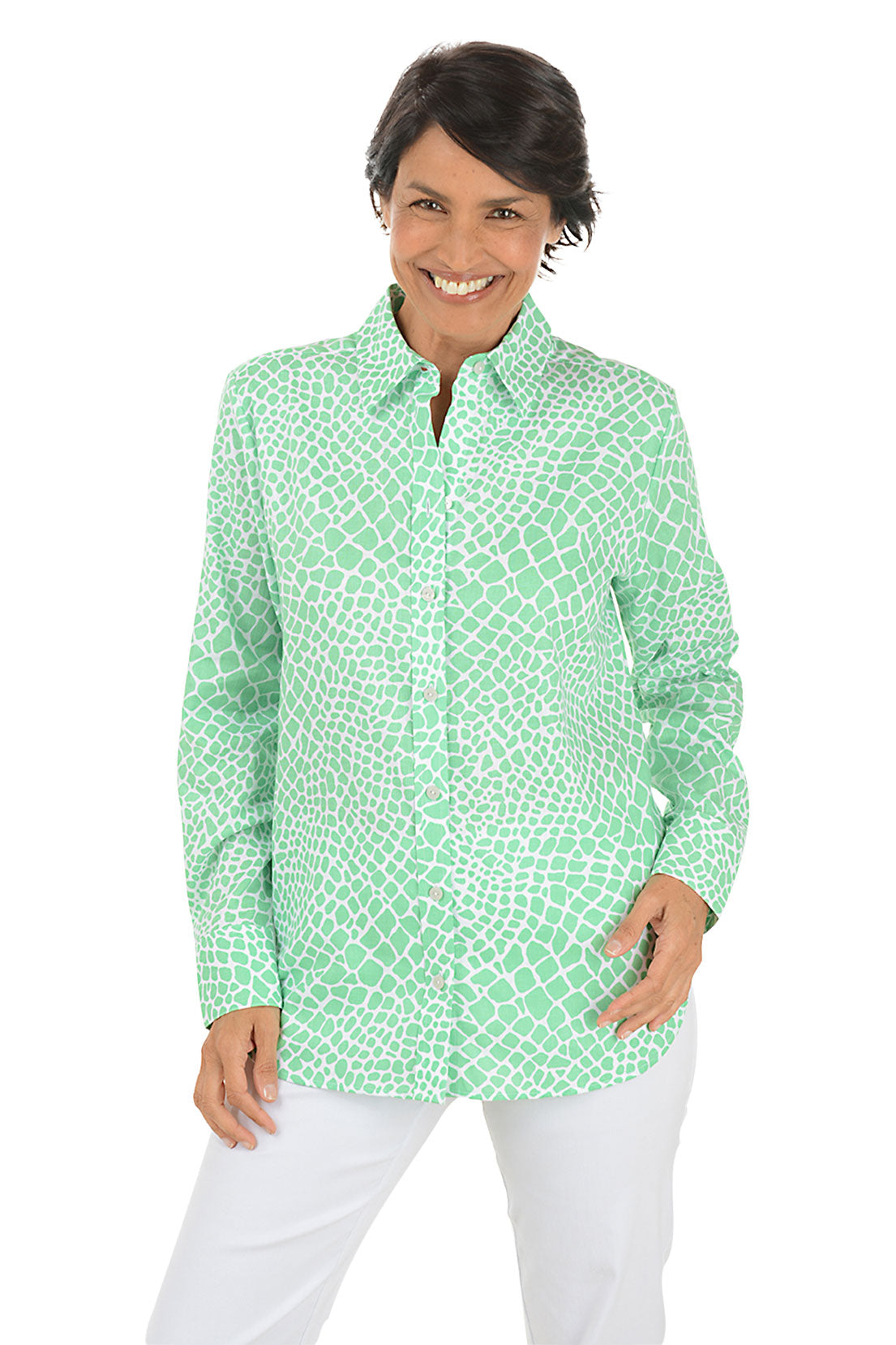 Giraffe Print Meghan Linen Blend Shirt for Women - Stylish & Comfortable Summer Tops for Casual Outings & Beach Vacations