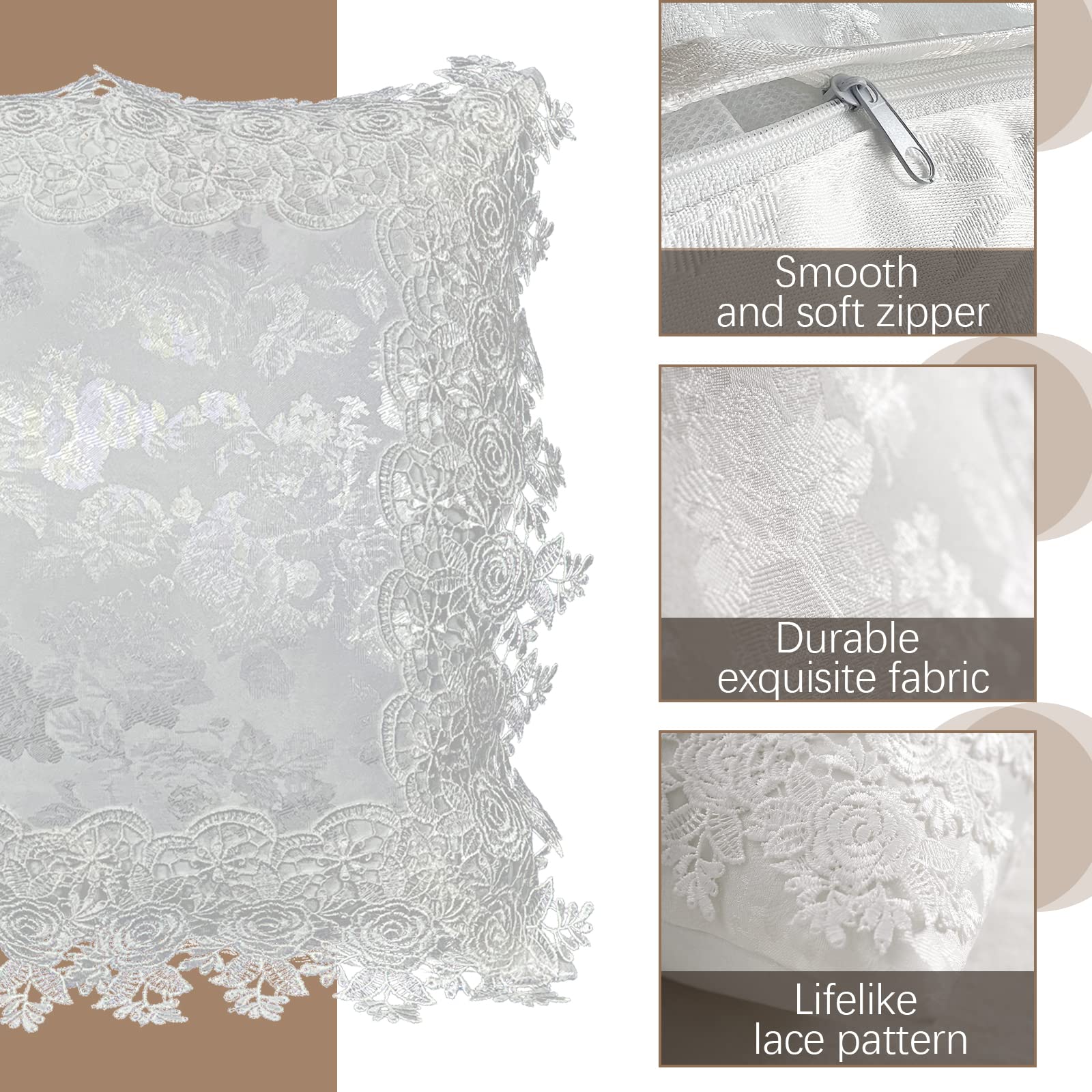 18x18 Inch White Lace Pillow Covers Set of 2 - Soft Farmhouse Throw Pillow Covers with Exquisite Embroidery for Couch, Sofa & Bed - Perfect for Living Room, Bedroom & Home Decor