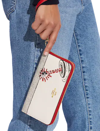 Coach Disney Mickey Mouse X Keith Haring Long Zip Around Wallet for Women - Stylish Leather Bifold Wallet with Mickey Mouse Print - Perfect for Everyday Use, Travel & Gift Giving