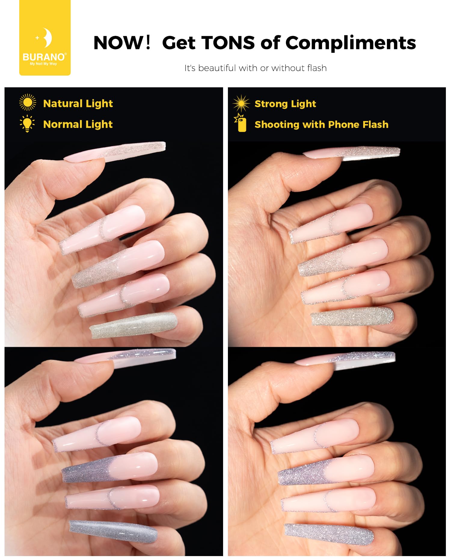 BURANO Silver & Gold Gel Nail Polish Set - 2 Bottles (8ml Each) with Thin Brush for Precise Nail Art Designs, UV/LED Curing Required - Perfect for Salon, Home Manicures & Special Occasions