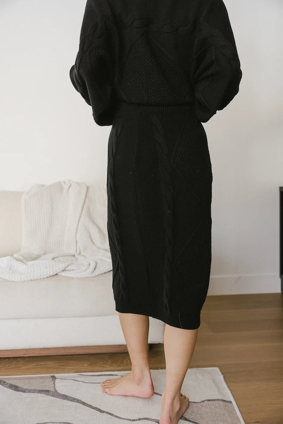 Lilly Cable Knit Skirt Women's Black - Cozy Winter Skirt for Office, Party & Casual Wear | Final Sale