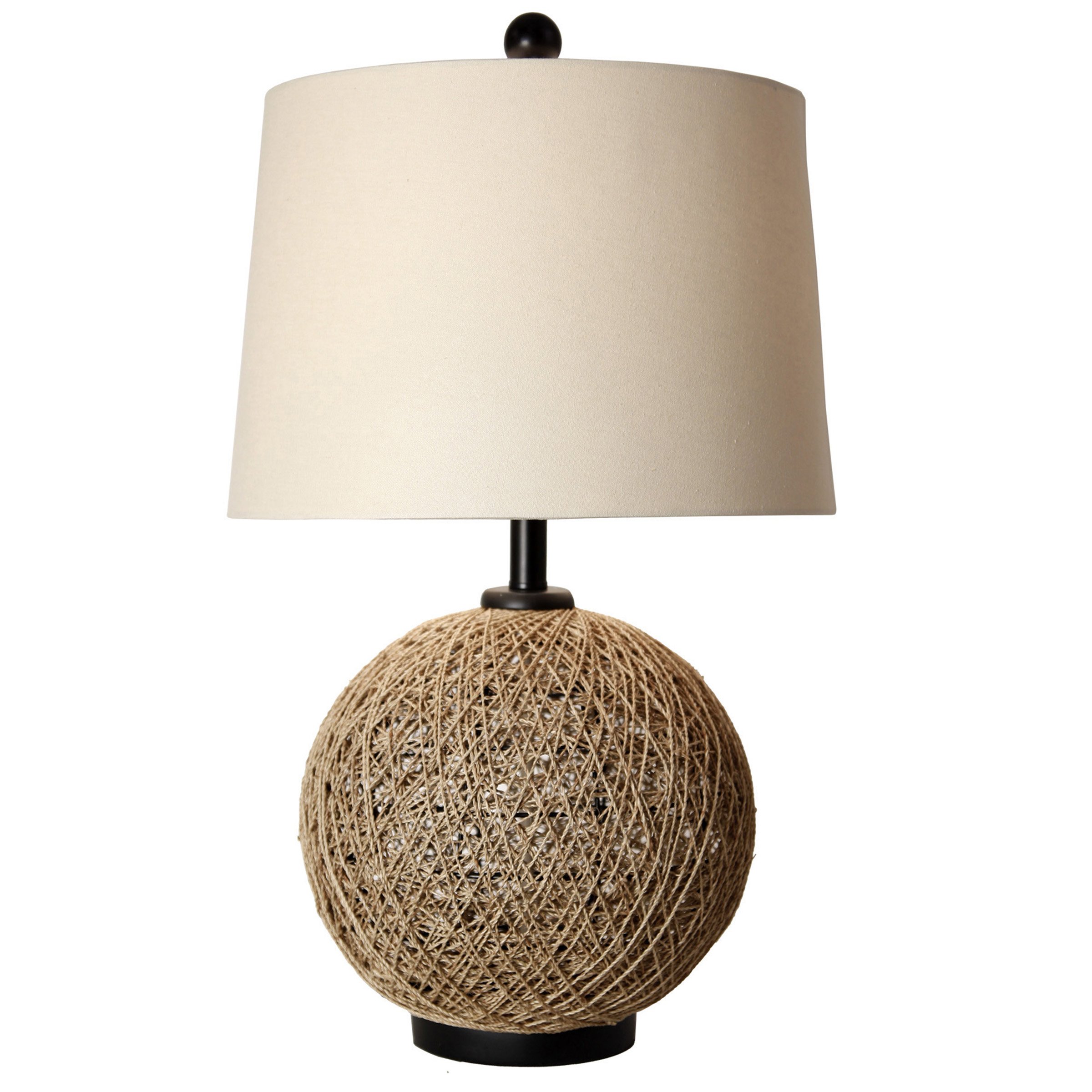 Natural Rope Table Lamp - Handwoven Rattan Bedside Light with Wood Base, Warm White LED Bulb Included - Perfect for Bedroom, Living Room, and Office Decor