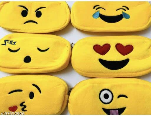 Abhiswa Emoji Pencil Case with Smooth Zipper - School Supplies Organizer for Pencils, Pens & Art Tools (3-Pack, Yellow) - Perfect for Backpack, Classroom & Homework Organization