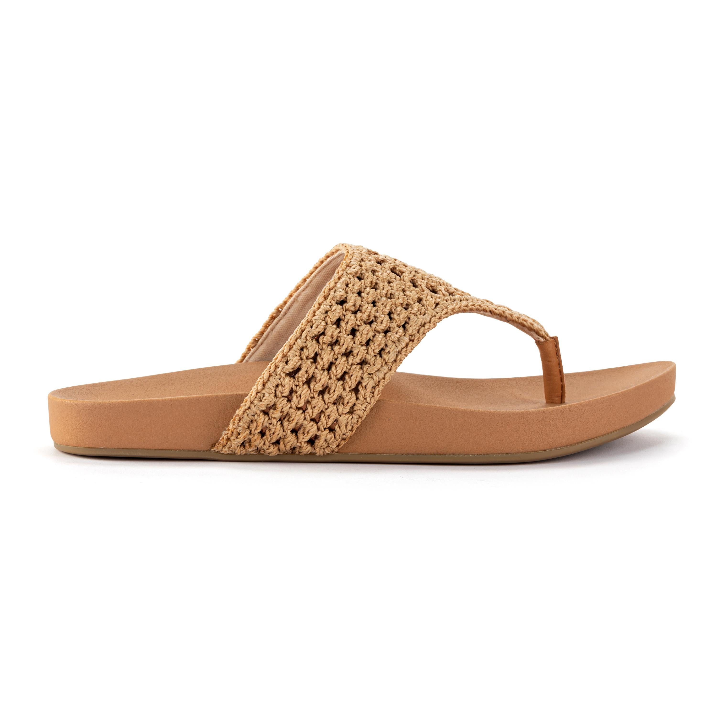 Everly Hand Crochet Sandals with Bamboo Medallion - Comfortable Bohemian Summer Shoes for Beach, Vacation & Casual Outings