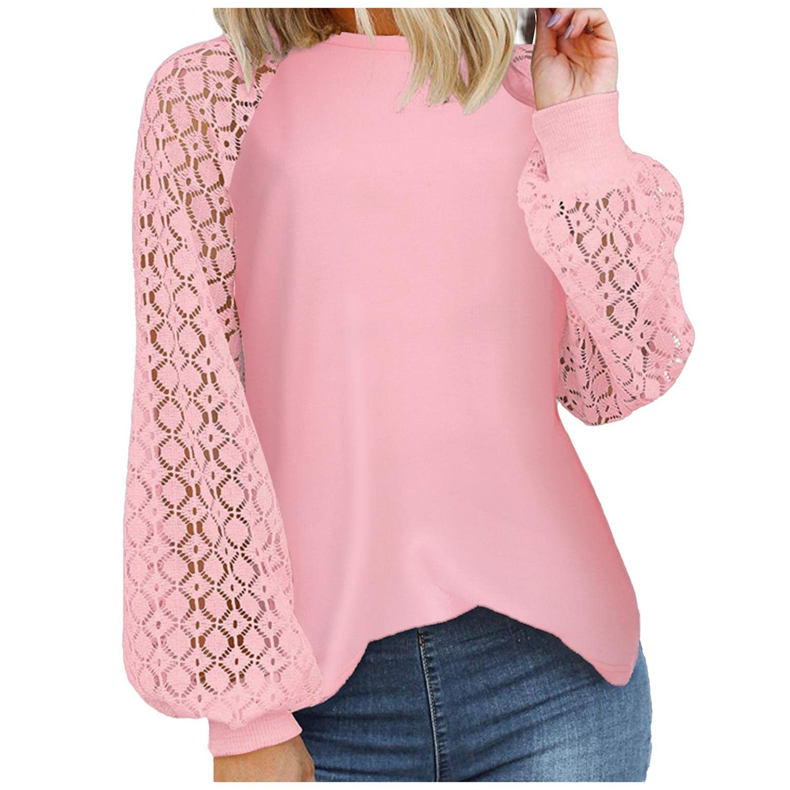 Women's Fall Tops - Elegant Lace Long Sleeve Blouse & Casual Crewneck T-Shirt | Loose Fit Tunic Sweatshirt for Autumn | Perfect for Office Wear, Date Night & Weekend Outfits