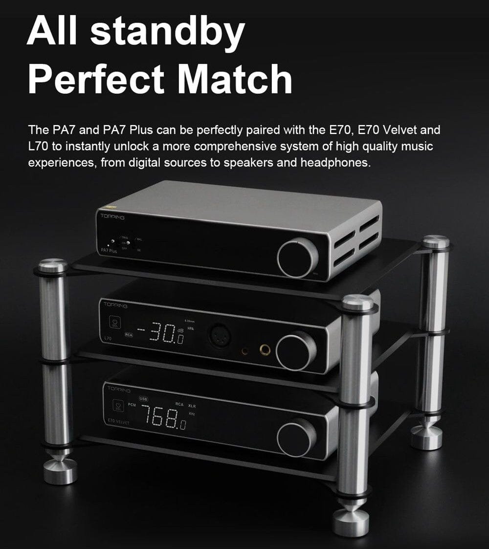 TOPPING E70 Velvet DAC & L70 HPA Headphone Amplifier with PA7/PA7 Plus Power Amp & XLR Cable Bundle - Premium Hi-Fi Audio System for Home Studio & Audiophile Listening