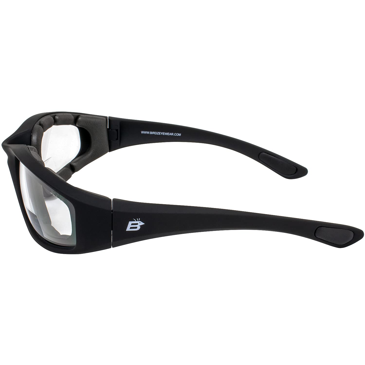 Birdz Eyewear Oriole Padded Safety Bifocal Motorcycle Glasses - Black Frame with Clear 1.5 Magnification Lenses & Carry Bag - Perfect for Riding, Cycling, and Outdoor Activities