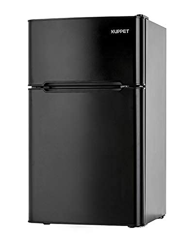 3.2 Cu.Ft Mini Compact Refrigerator with Freezer - Double Door Small Fridge for Dorm, Office, Garage, Basement, RV & Camping - Energy Efficient Black Mini Fridge (Perfect for Snacks, Drinks & Small Spaces)