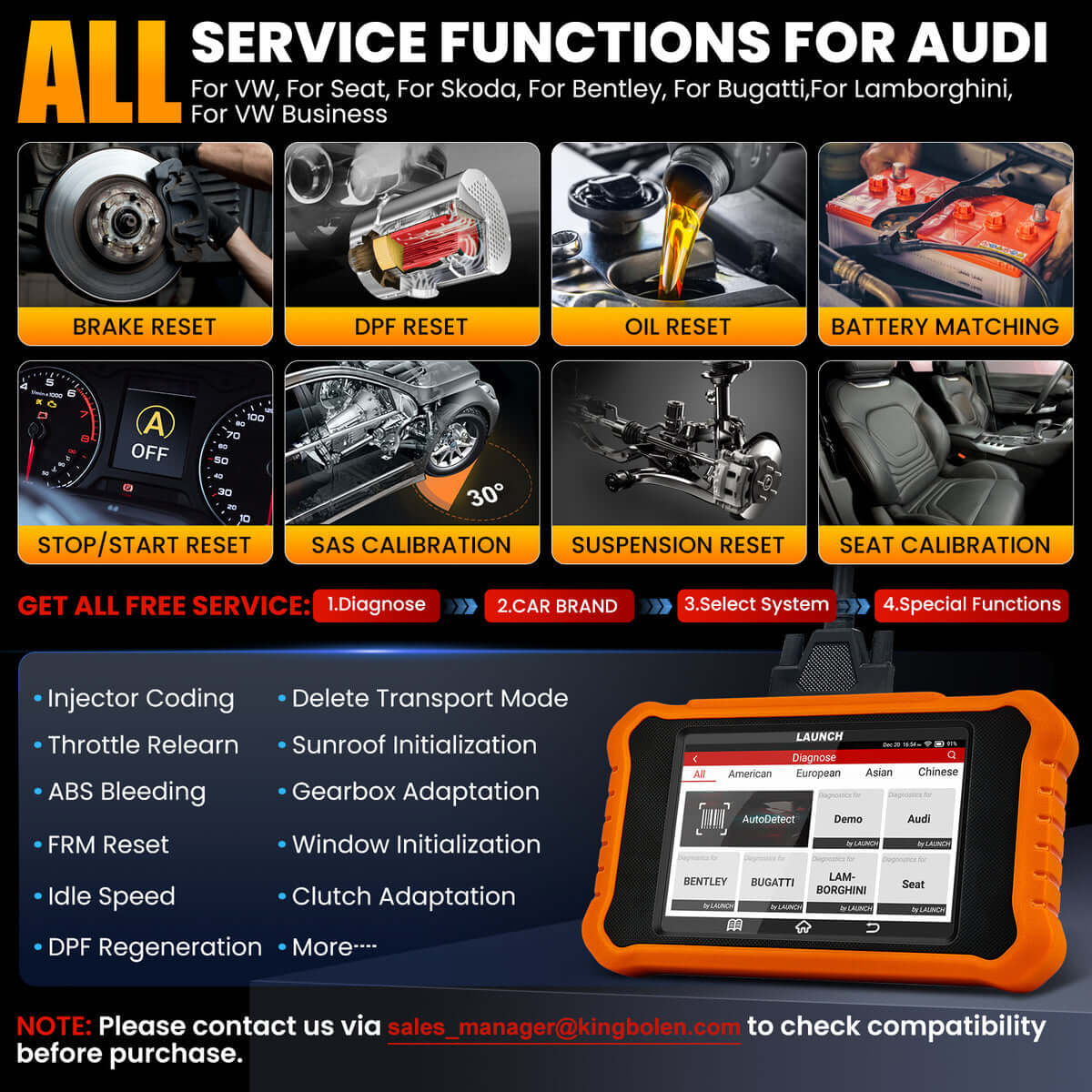 LAUNCH X431 Creader Elite 2.0 OBD2 Scanner for Audi - Bi-Directional Diagnostic Tool with SRS/DPF/Oil Reset - Code Reader for VW, Audi, Bentley, Skoda, Bugatti, Lamborghini, Seat - Professional Car Diagnostic Scanner for Mechanics & DIY Auto Repair