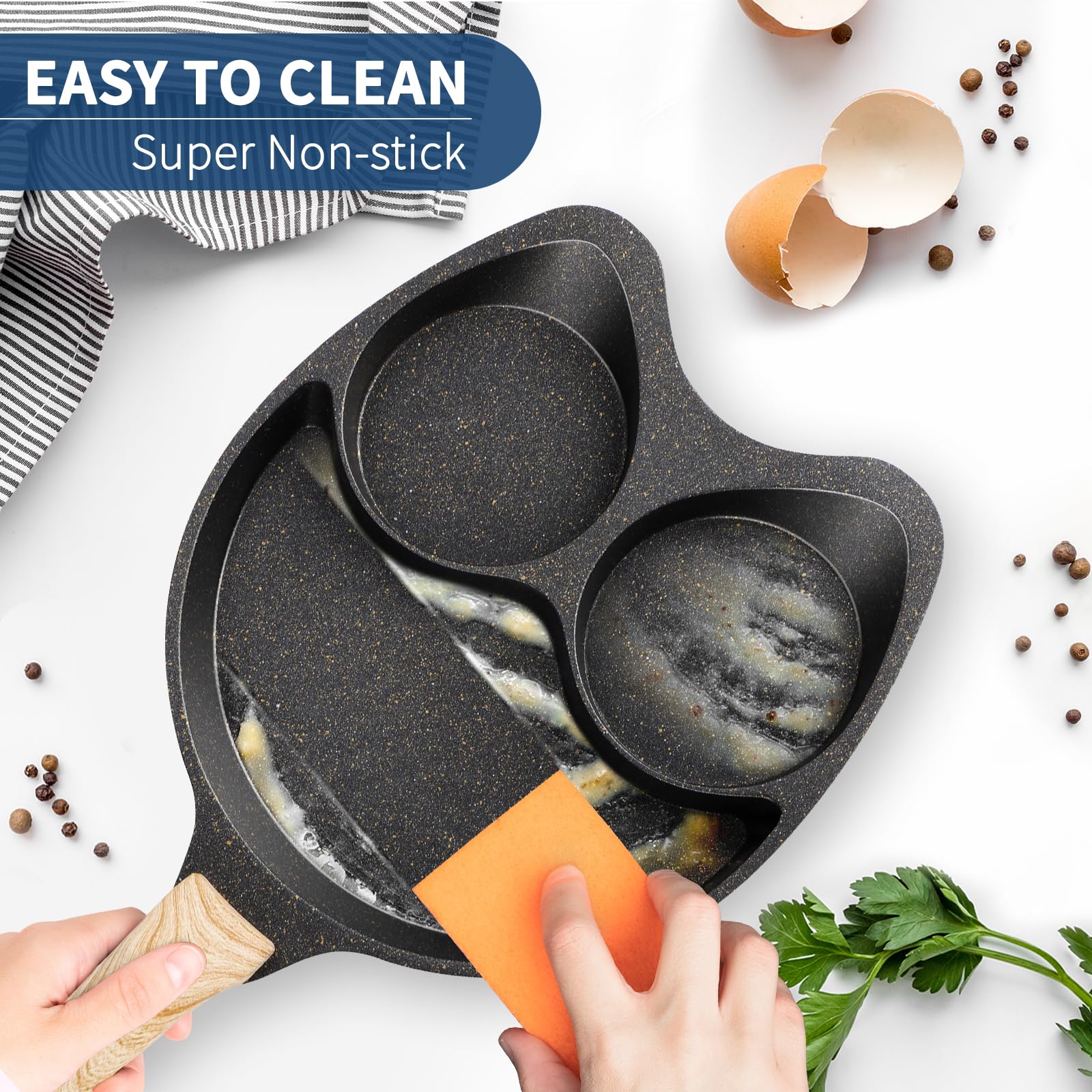 Non-Toxic German Ceramic Coating 3-Cup Egg Pan - Aluminum Nonstick Omelette Skillet, Small Frying Pan for Pancakes & Fried Eggs - Stovetop & Induction Compatible Cookware - Perfect for Breakfast, Camping & Small Kitchen Cooking
