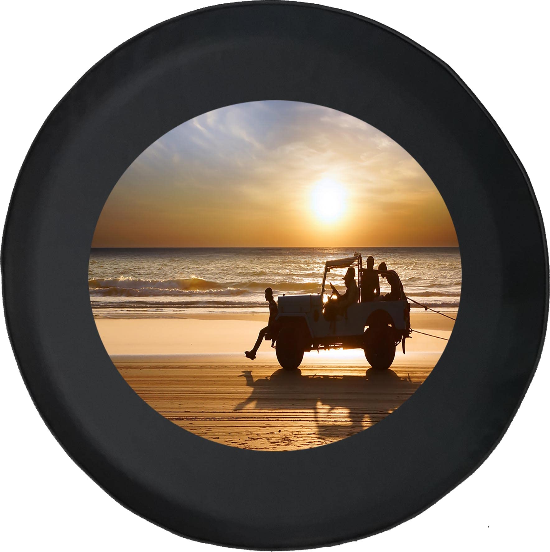 30 Inch Black Spare Tire Cover with Beach Sunset Design - Perfect for Beach Buggies, RVs, and Off-Road Adventures