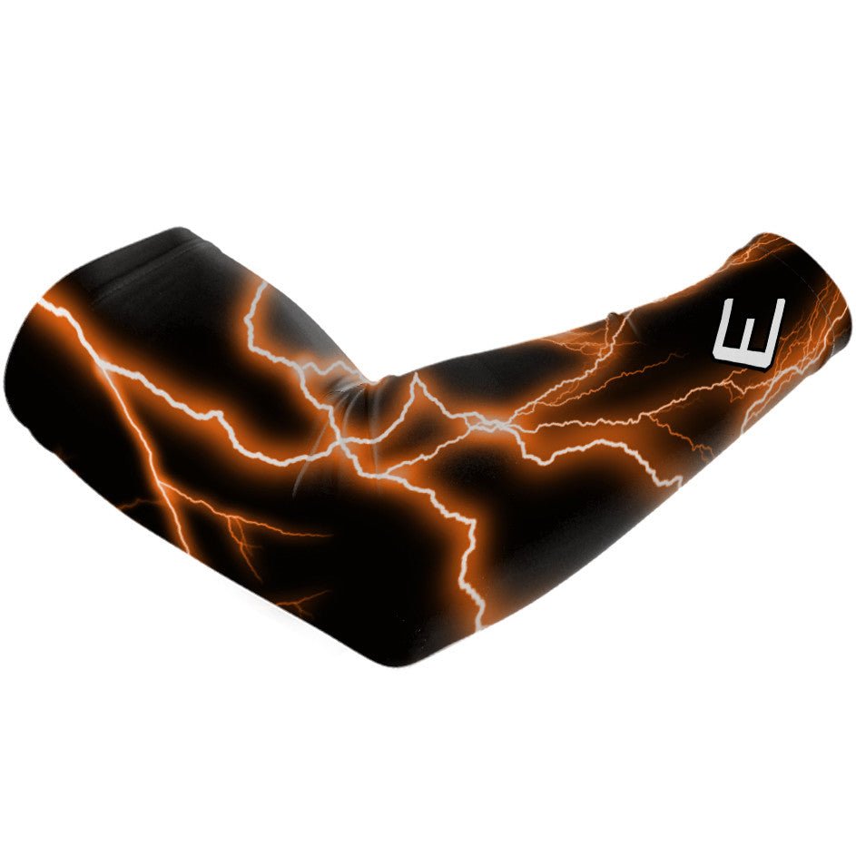 Orange Lightning Arm Sleeves for Sports & Outdoor Activities - UV Protection Compression Sleeves for Running, Basketball, Cycling & Gym Workouts