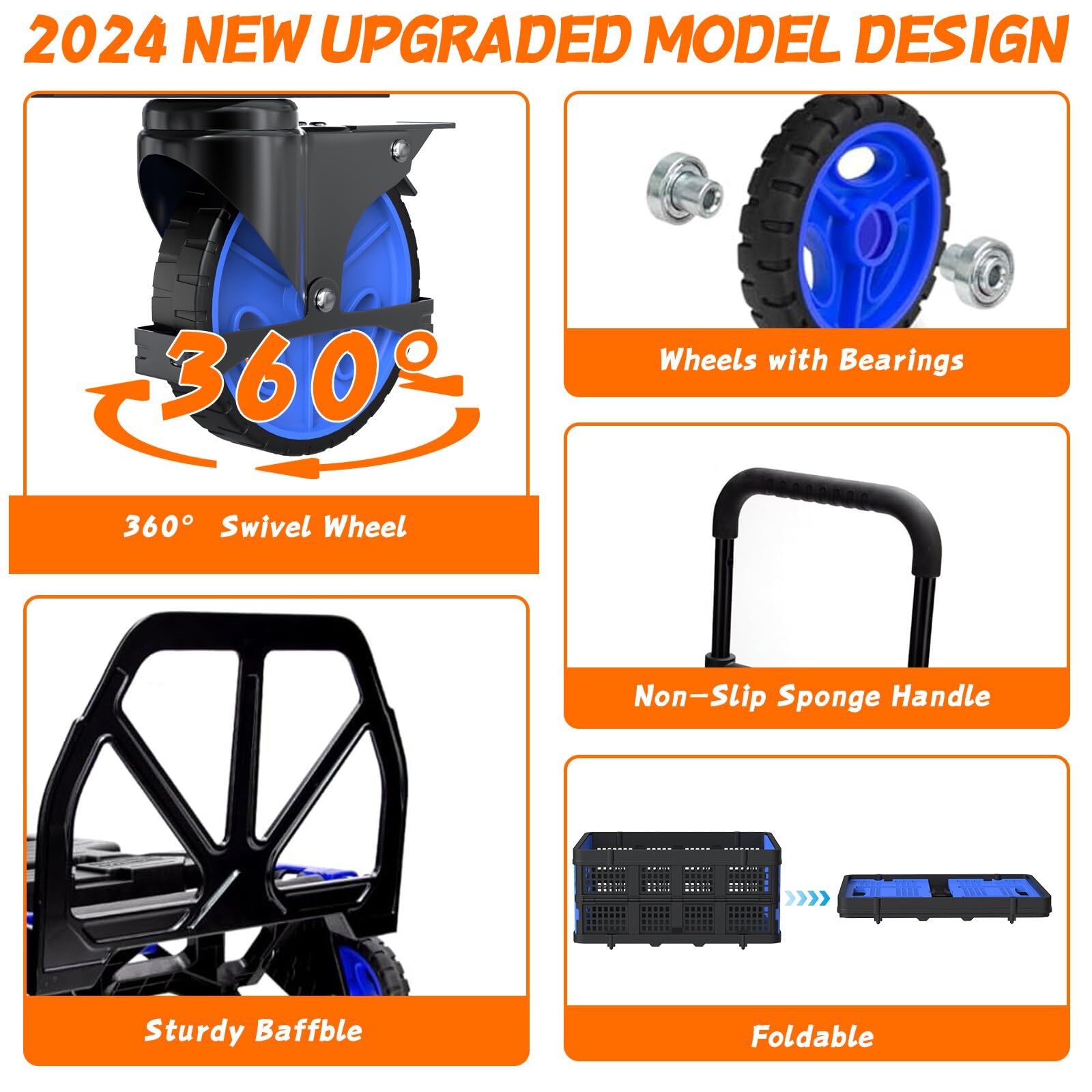 2-in-1 Folding Hand Truck with Basket | 330LBS Heavy Duty Dolly Cart | Retractable Handle & Wheels | for Moving, Travel, Luggage, Groceries, Warehouse & Home Use