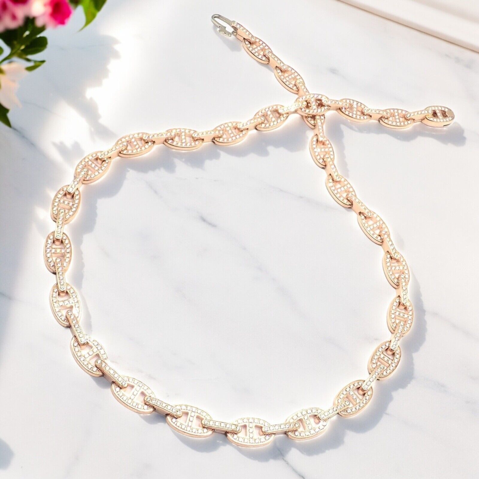 Authentic Hermes Chaine d'Ancre Enchaine 18K Rose Gold Diamond Link Necklace - Luxury Jewelry for Women, Perfect Gift for Anniversary & Special Occasions