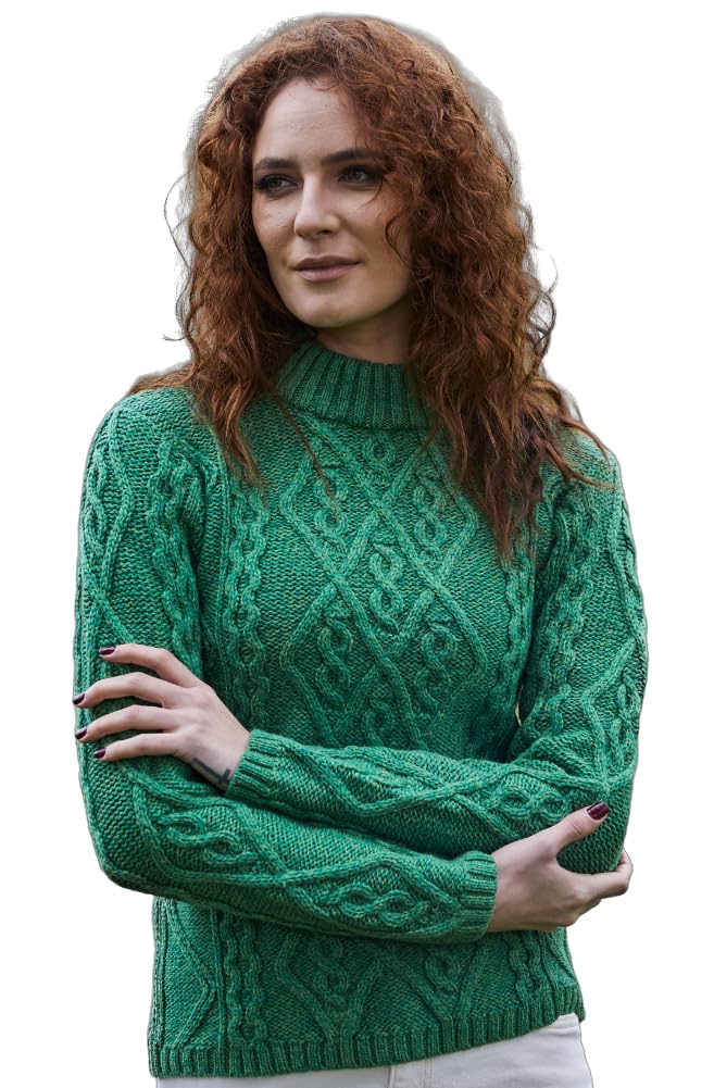 SAOL Women's Irish Cable Knit Wool Sweater - Warm Winter Pullover for Casual Outfits & Holiday Season