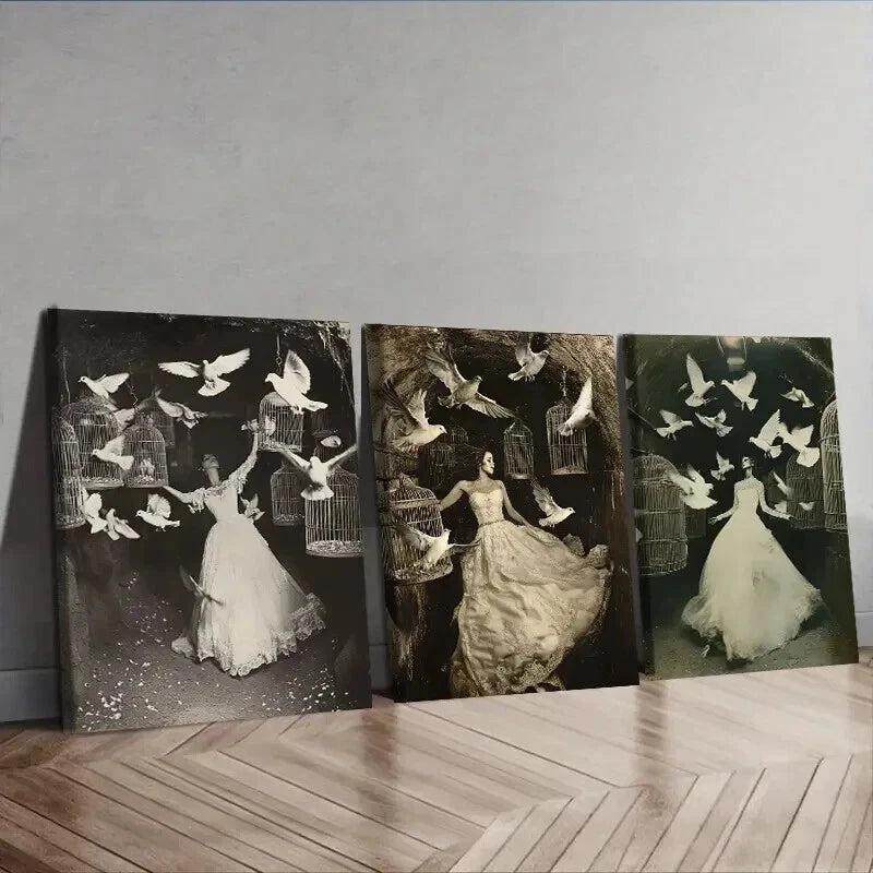 3-Piece 'The Trapped Bride' Wall Art Set - Framed Canvas 50x70cm - High Quality Print - 100% Australian Made - Ready to Hang - Perfect for Living Room, Bedroom & Office Decor