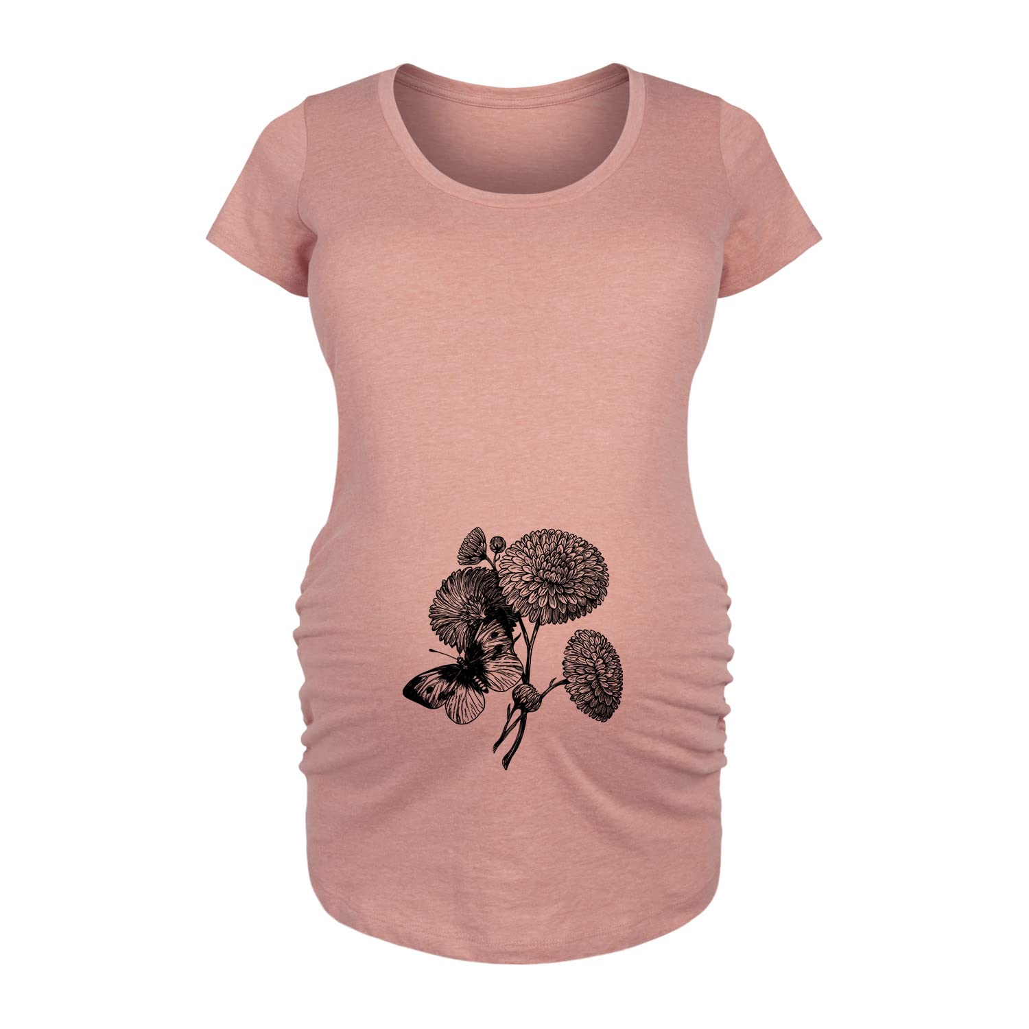 Bloom Maternity Butterfly & Flowers Maternity Scoop Neck T-Shirt - Soft Pregnancy Top for Casual Wear & Nursing Comfort