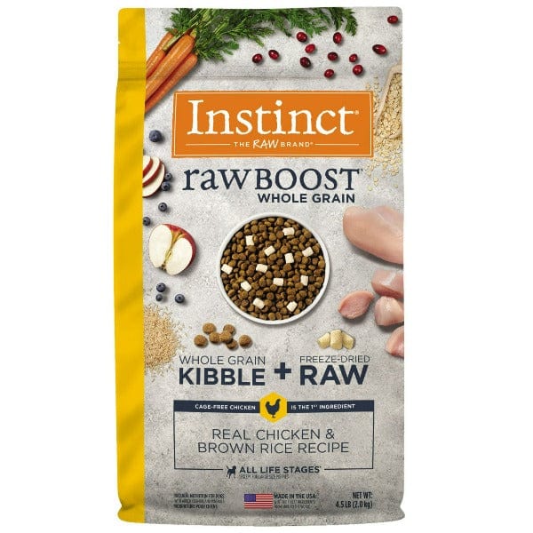 Instinct Raw Boost Whole Grain Real Chicken & Brown Rice Recipe Dry Dog Food - 4.5lb Bag | High Protein Grain-Inclusive Kibble for Adult Dogs | Perfect for Active Pets & Daily Mealtime Nutrition