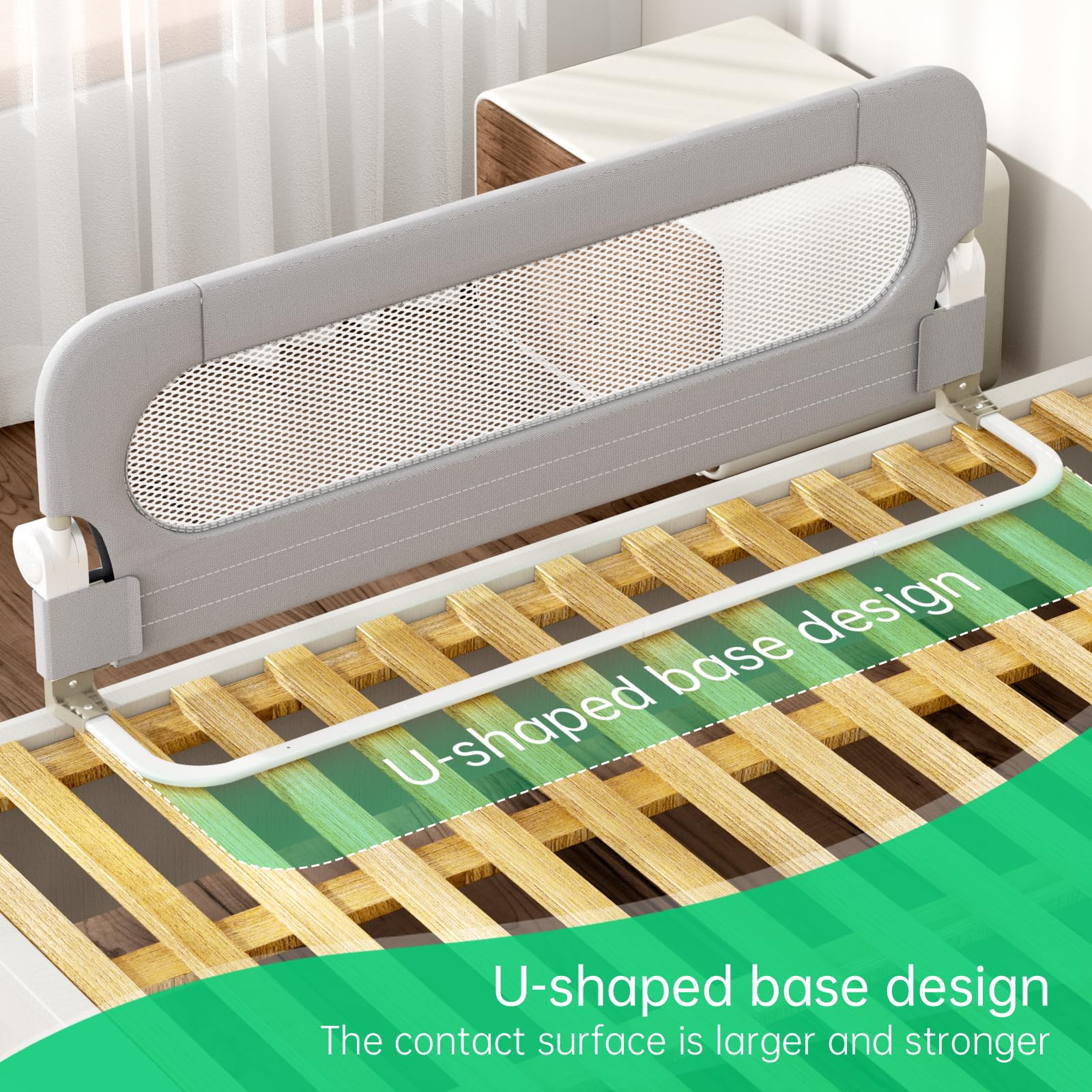 **Toddler Safety Bed Rail - Adjustable & Reinforced Anchor System for Bunk, Full, Queen, King & Twin Beds (Grey, 43