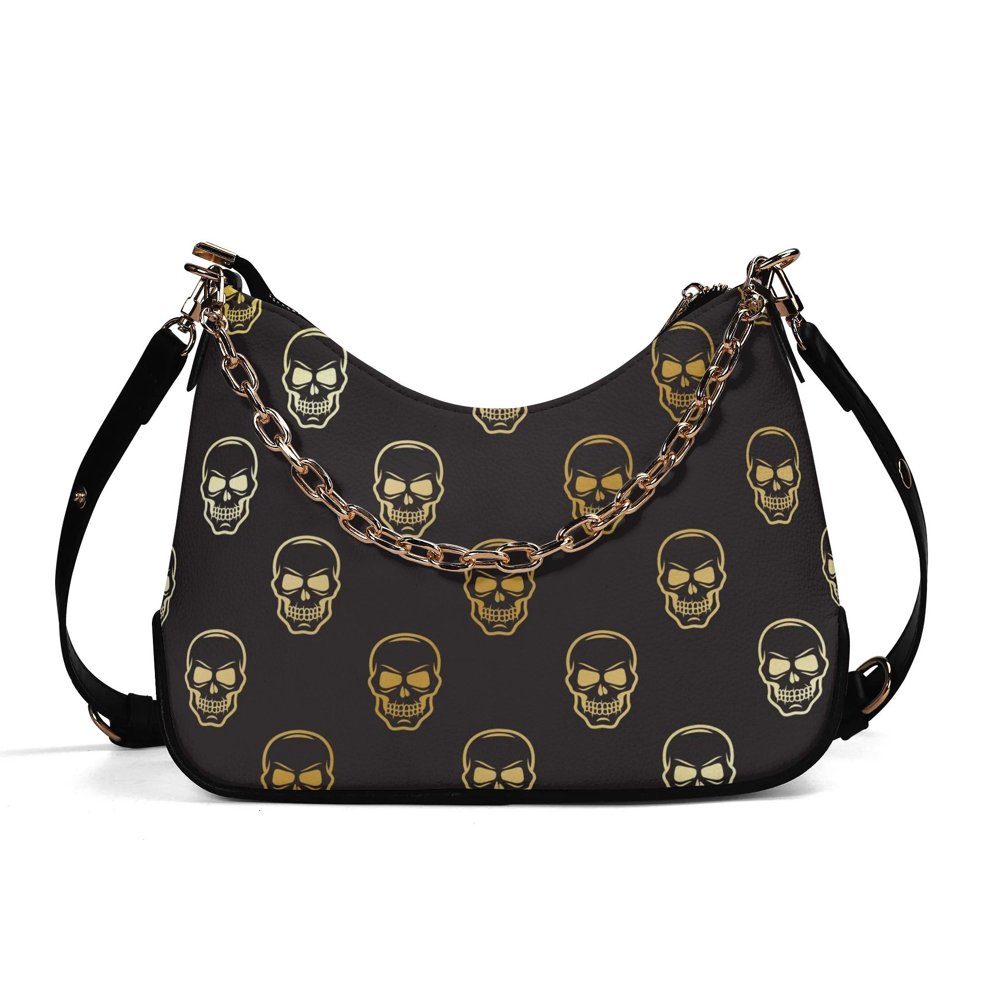Stylish Happy Skulls Leather Crossbody Bag with Adjustable Chain Strap - Perfect for Women's Daily Use, Travel, and Night Out Accessories