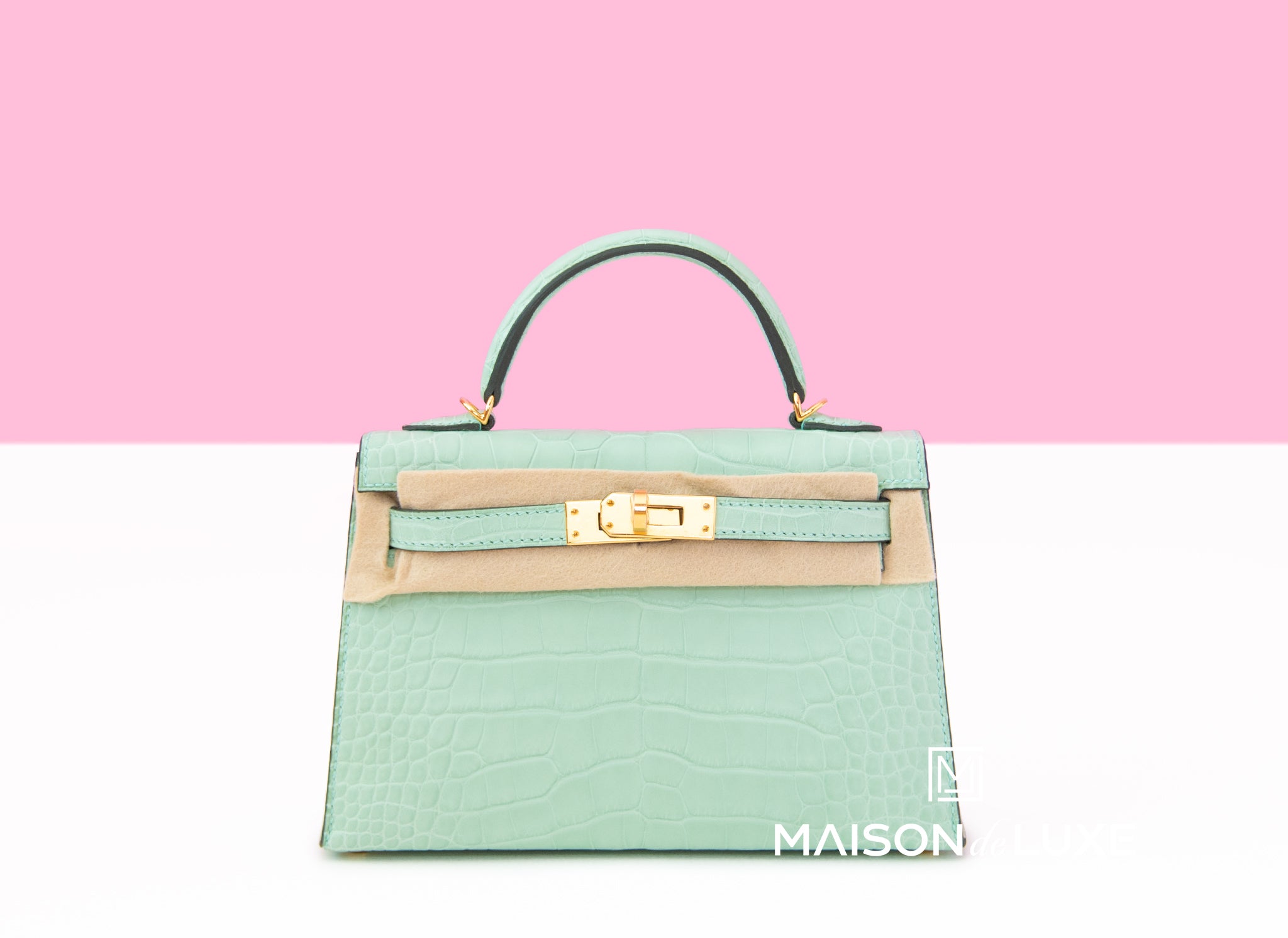 Hermes Mini Kelly II 20 Handbag in Vert d'eau Matte Alligator Leather - Luxury Crossbody Bag for Women, Perfect for Evening Events & Special Occasions