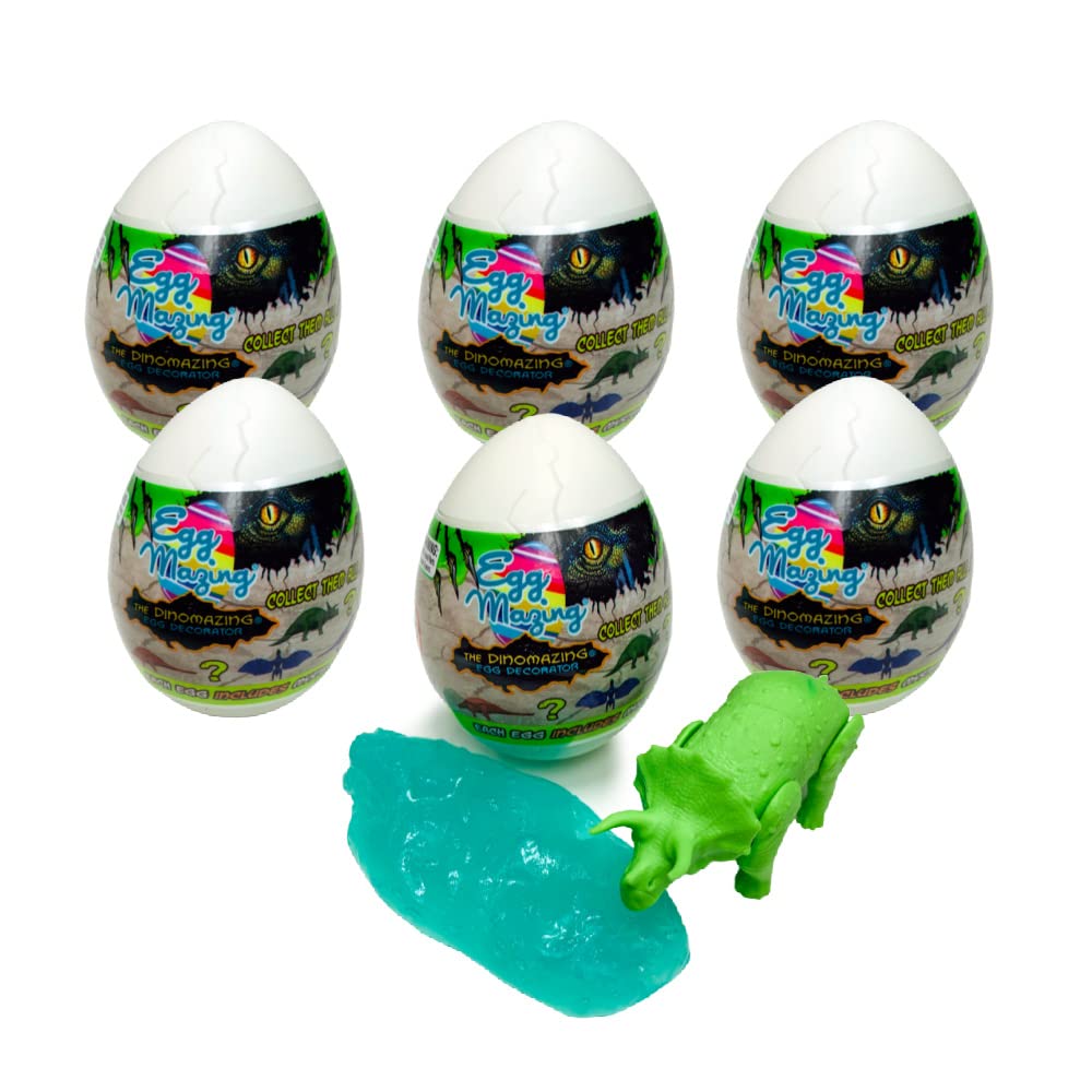 DinoMazing Dinosaur Egg Refill Kit - 6 Mystery Dinosaur Eggs with Non-Toxic Slime - Compatible with EggMazing Egg Decorating Spinner - Perfect for Kids' Birthday Parties & Easter Egg Decorating Activities