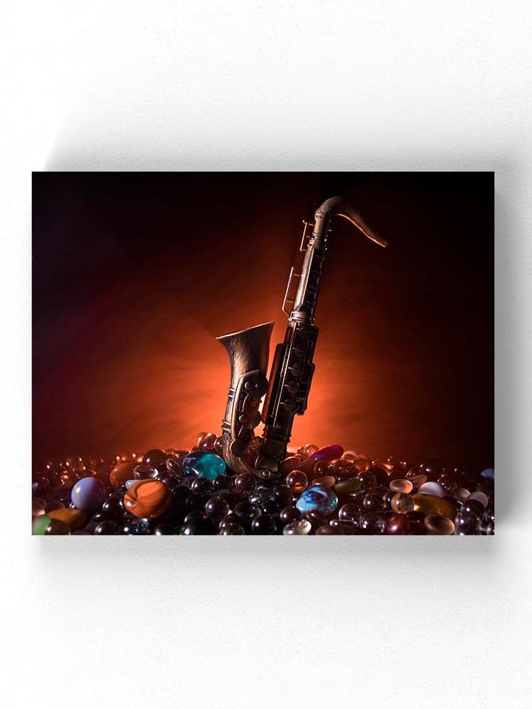 Saxophone on Marbles - Abstract Music Art Print - Premium Wrapped Canvas Wall Decor for Living Room, Bedroom & Office