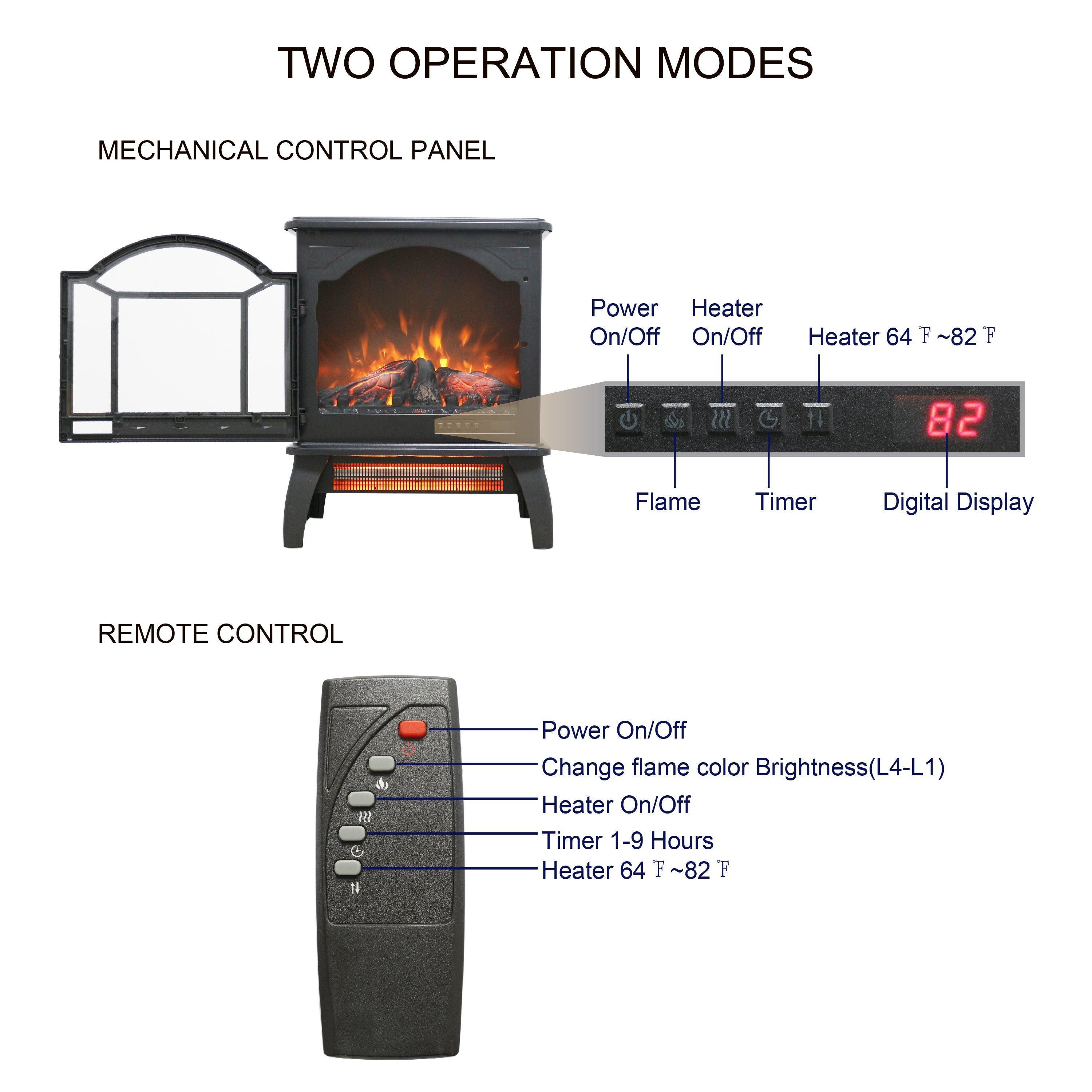 18 Inch 3D Flame Electric Infrared Quartz Fireplace Heater with Remote Control - Realistic Fireplace Stove for Home, Bedroom, Living Room & Office Decor