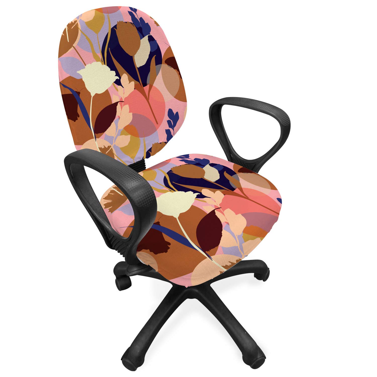 Floral Office Chair Slipcover - Colorful Summer Flowers Stretch Fabric Cover for Home & Office Decor
