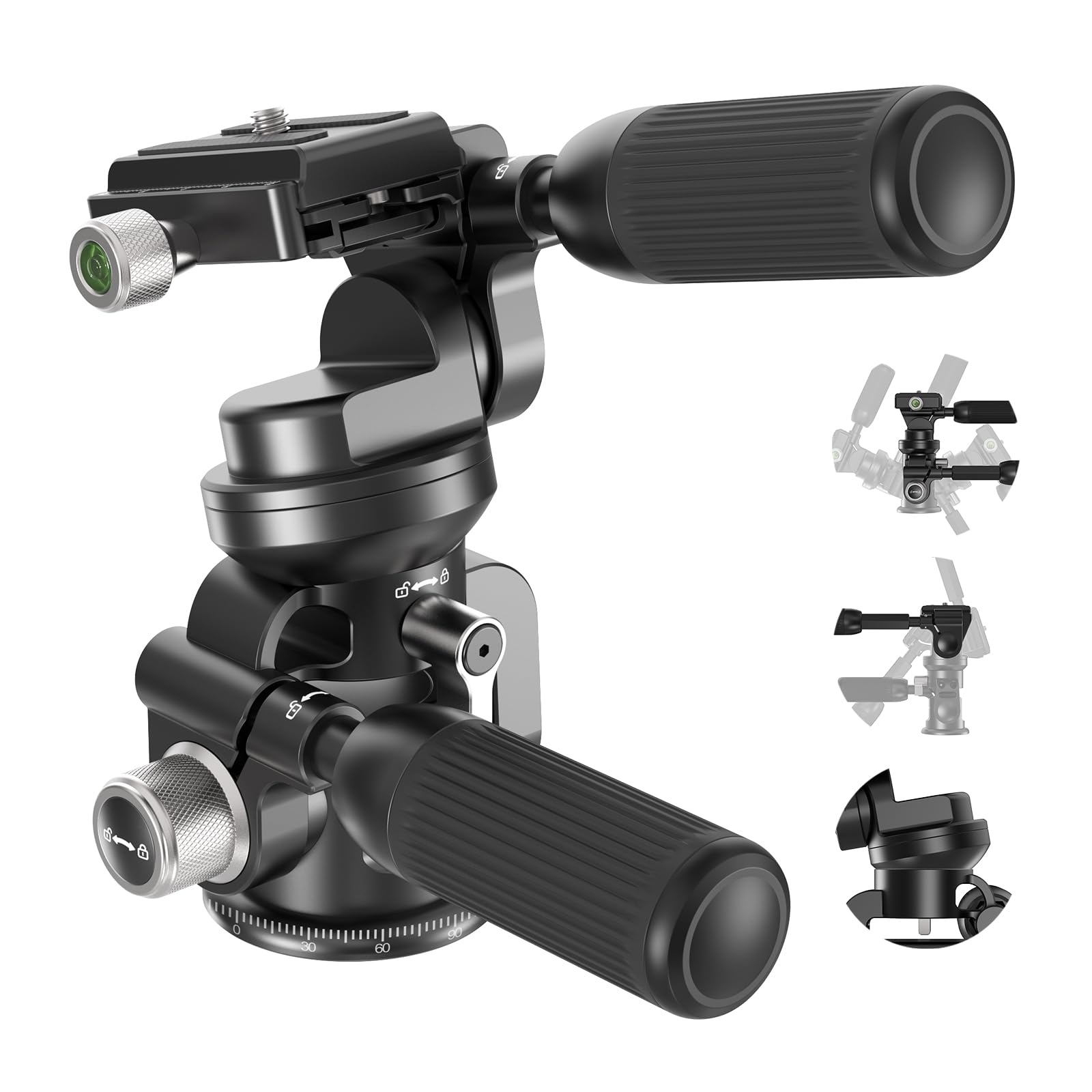 NEEWER 3-Way Pan Tilt Tripod Head with ±15° Leveling Bowl, 3-Axis Fluid Damping Head for DSLR Cameras - Arca-Swiss Quick Release Plate, 13.2lb Load Capacity, Retractable Handle (Model GM37) - Perfect for Photography, Videography & Live Streaming
