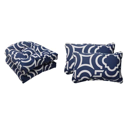 Premium Navy Blue Tufted Outdoor/Indoor Seat Cushions Set - 2 Round Back Cushions (19x19