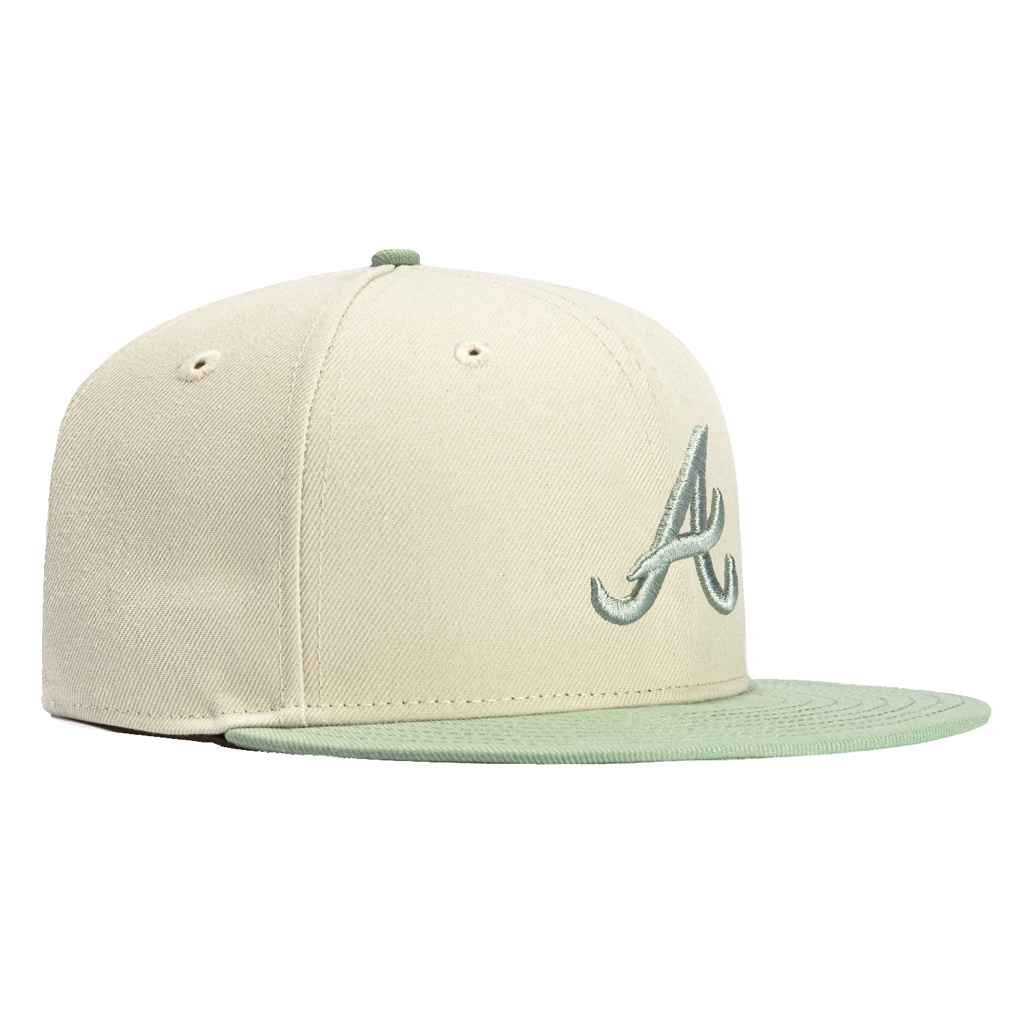 New Era 59Fifty Atlanta Braves Baseball Cap - Stone & Everest Green Color - Official MLB Licensed Snapback Hat for Men & Women - Perfect for Games, Sports & Streetwear Fashion